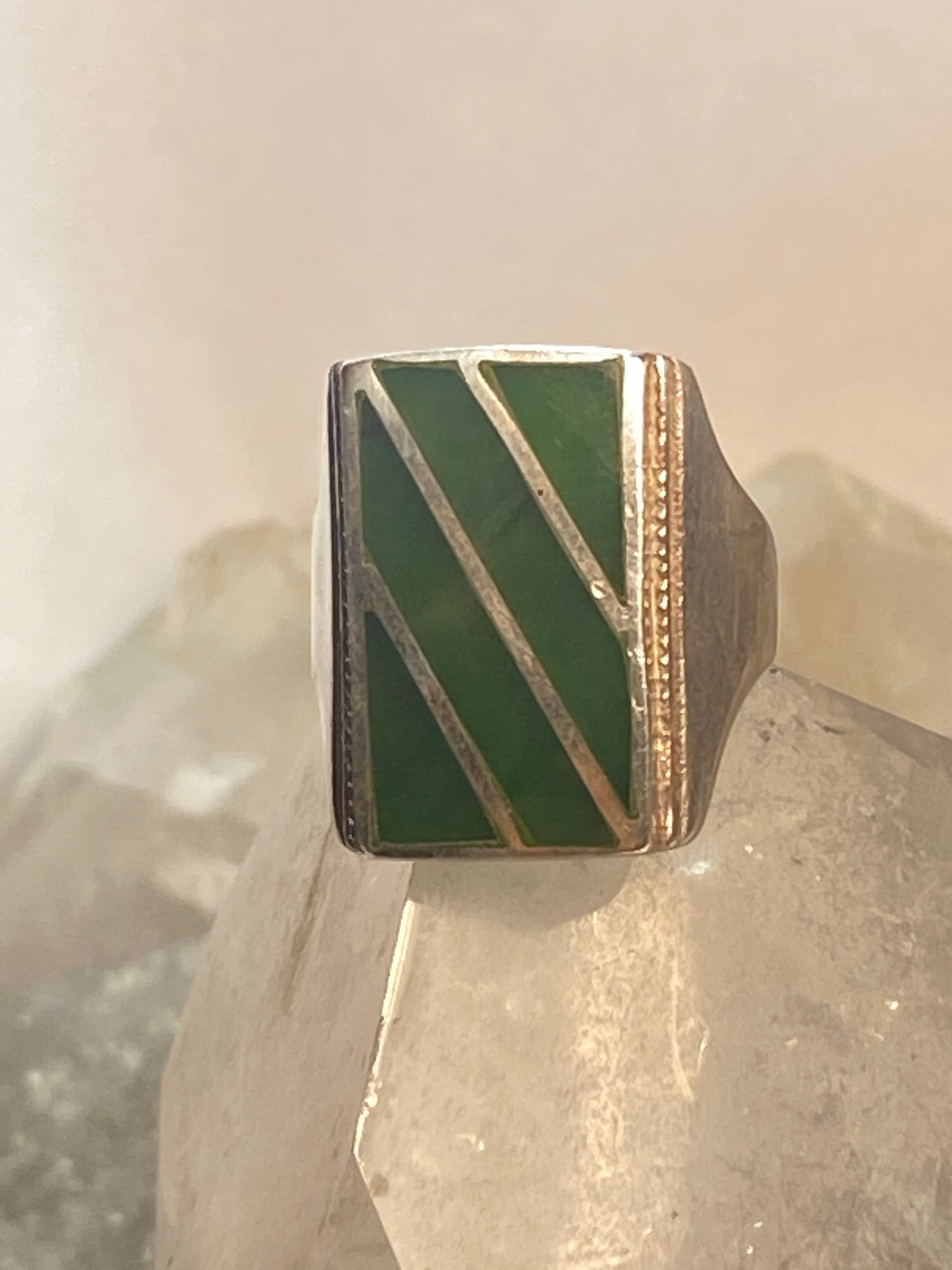 Green ring size 8.75 sterling silver men women
