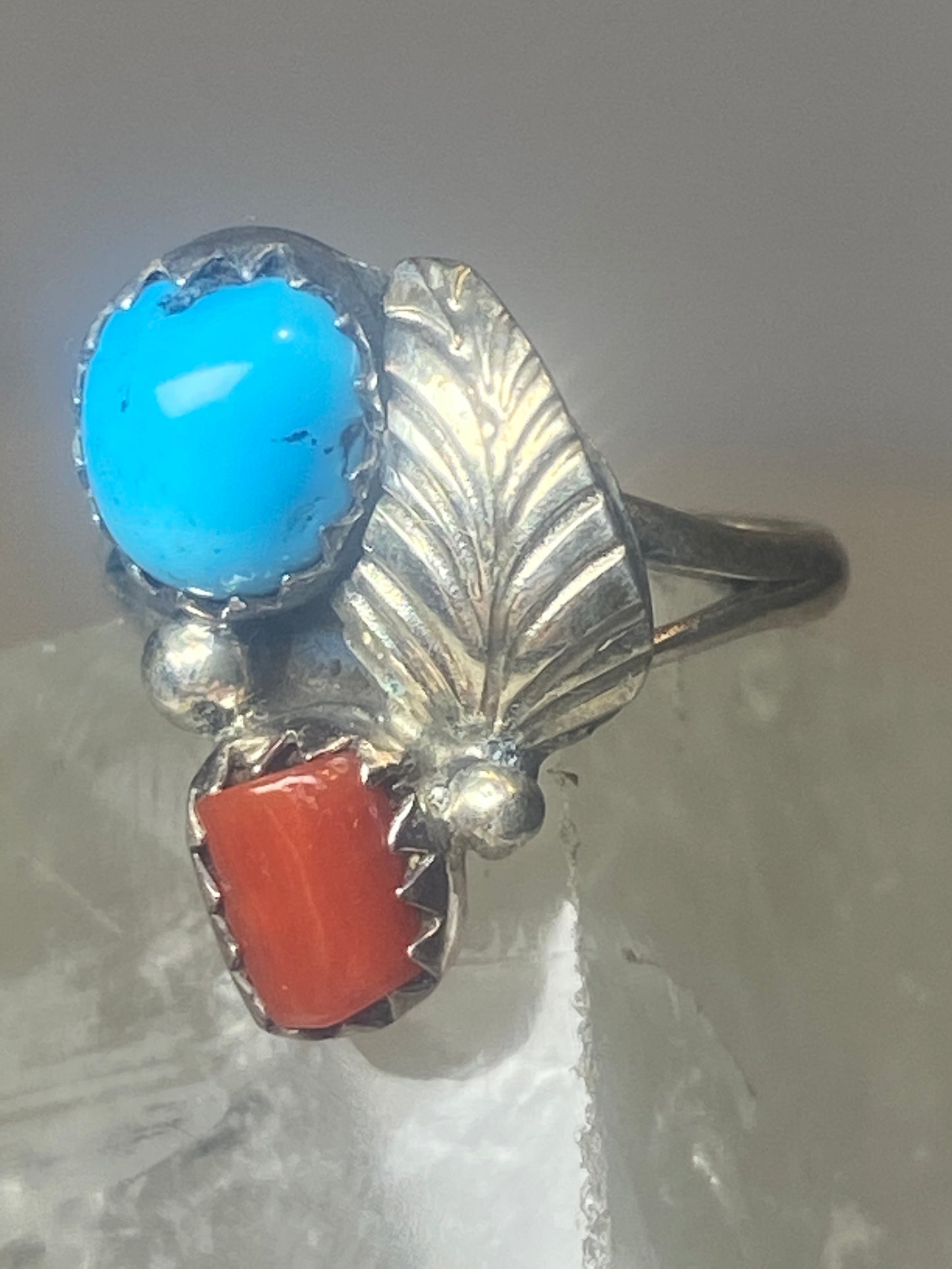 Turquoise ring coral southwest pinky floral leaves blossom baby children women girls  v