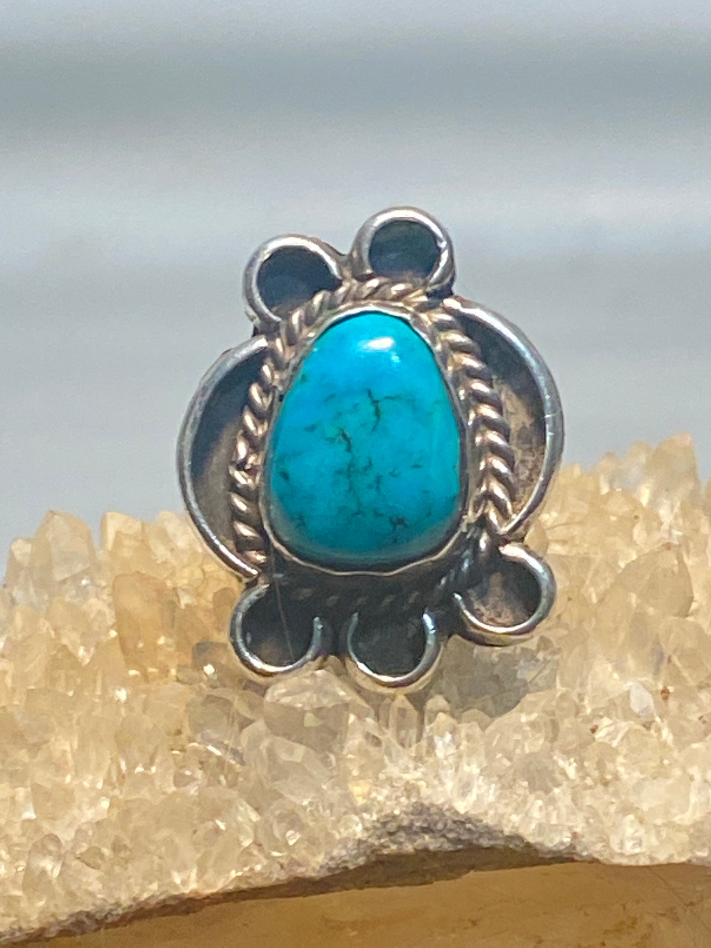 Turquoise ring size 6.25 Navajo flower southwest sterling silver band women girls