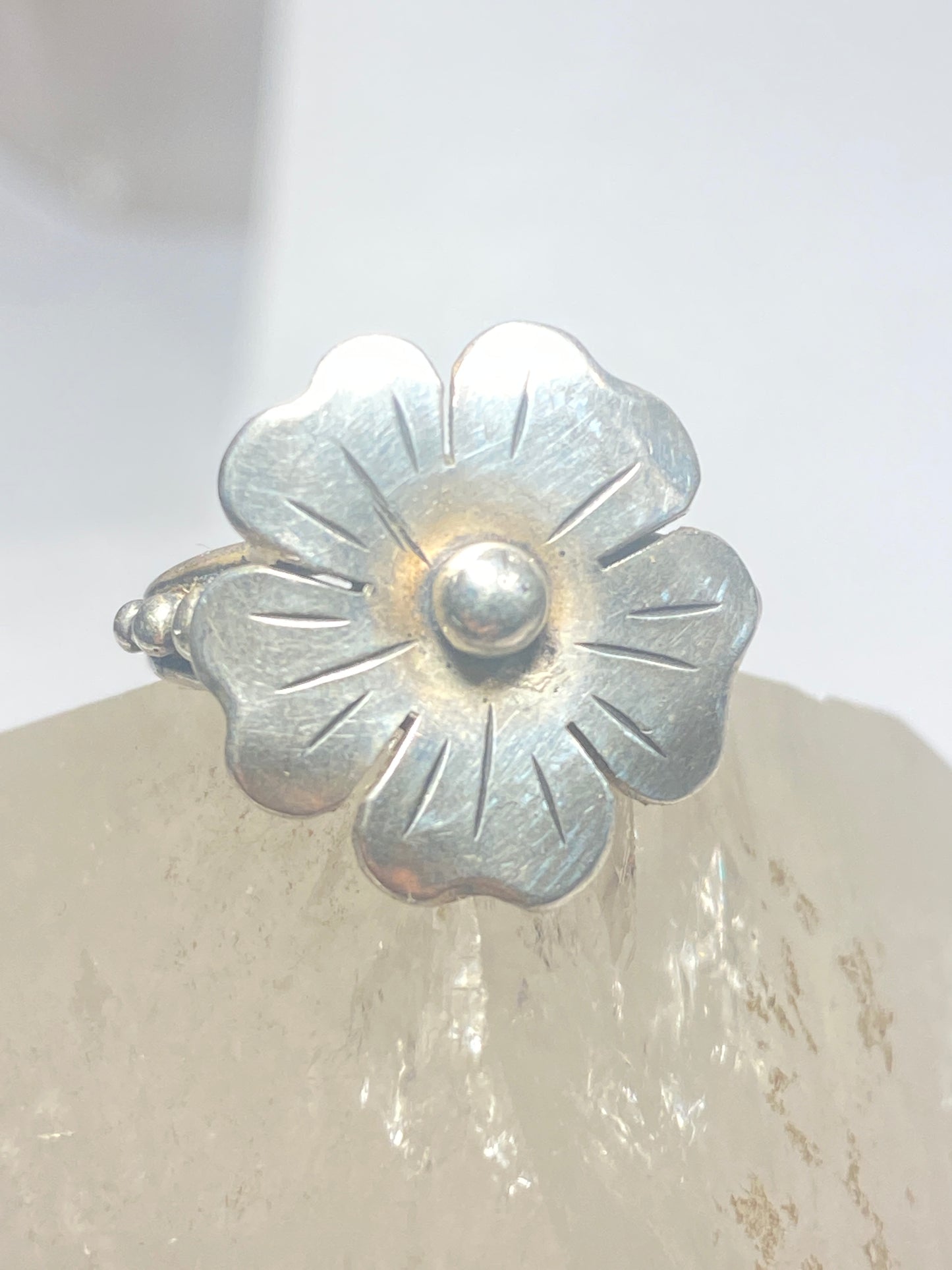 Flower ring floral band southwest sterling silver women girls signed BL