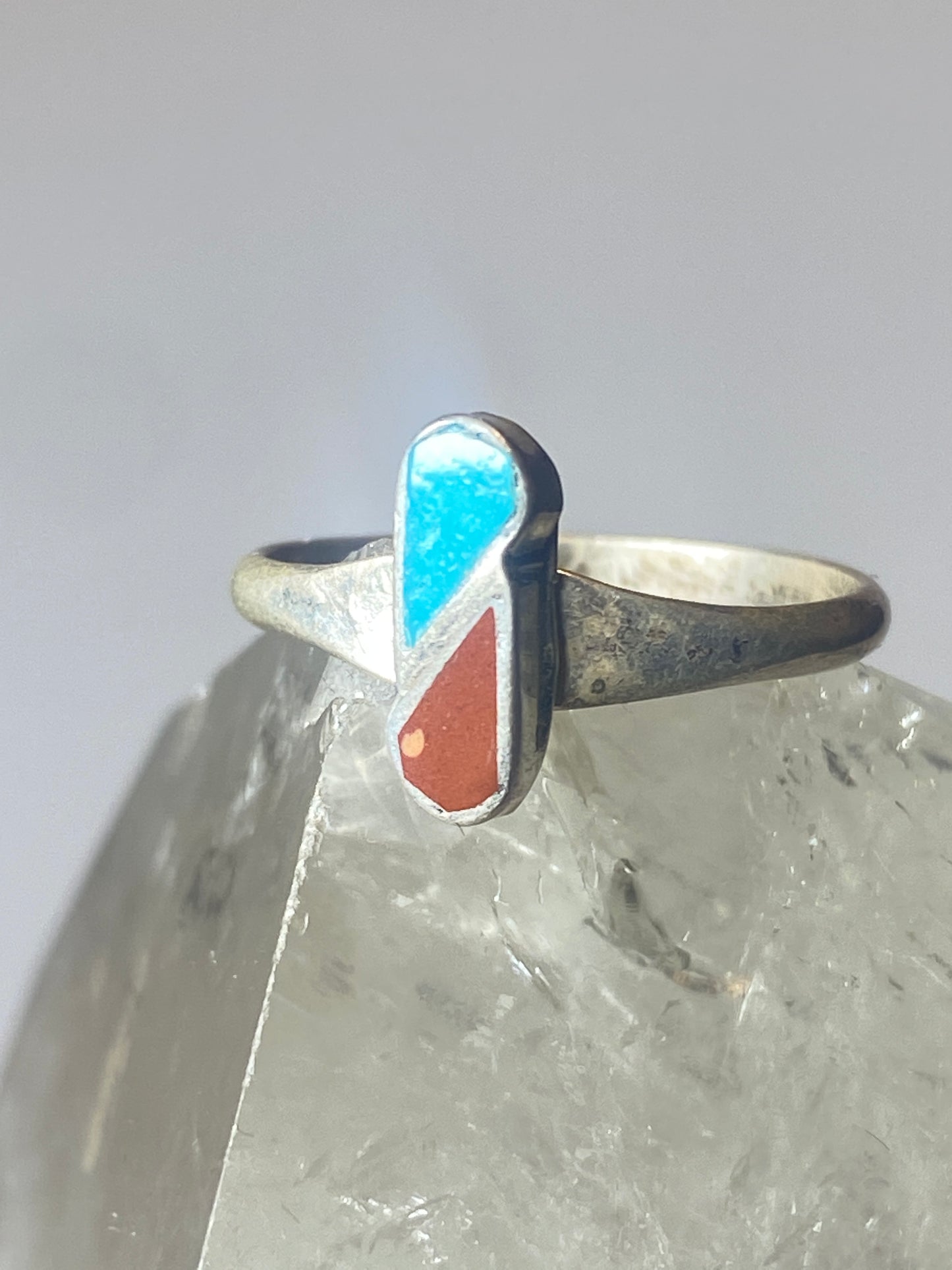 Turquoise coral ring southwest  sterling silver women girls p