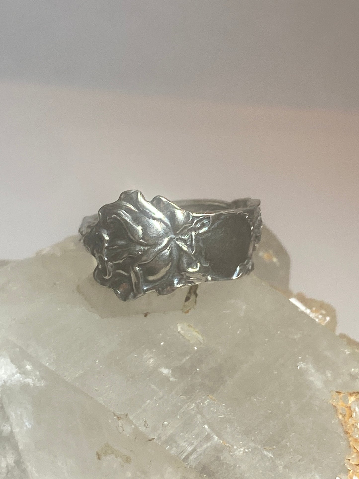 Rose spoon ring flower rose floral band sterling silver women girls