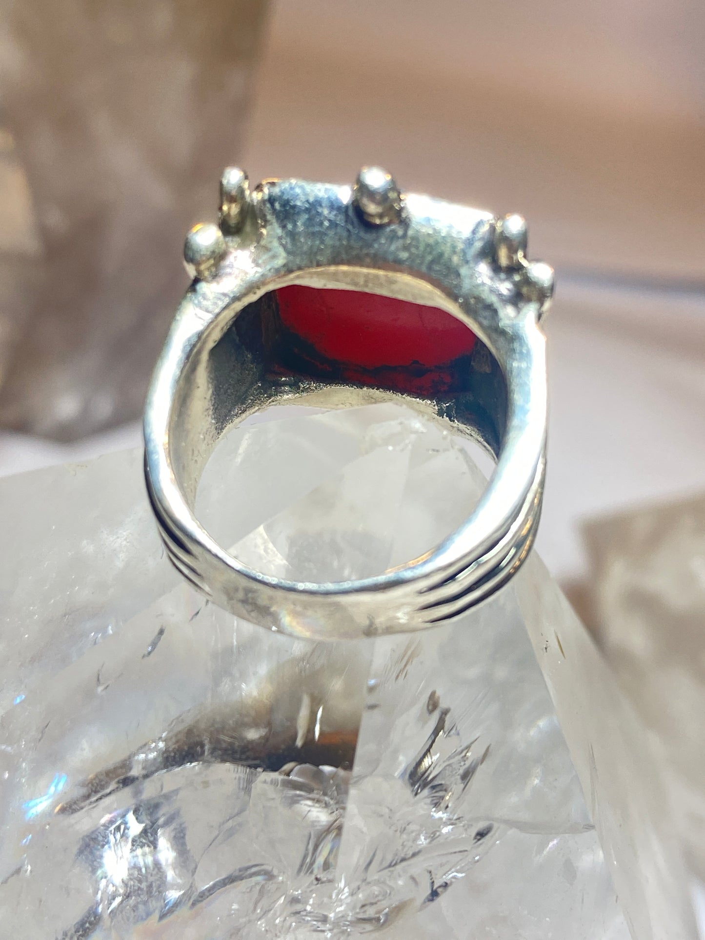 Red ring size 7.75 mid century sterling silver women men