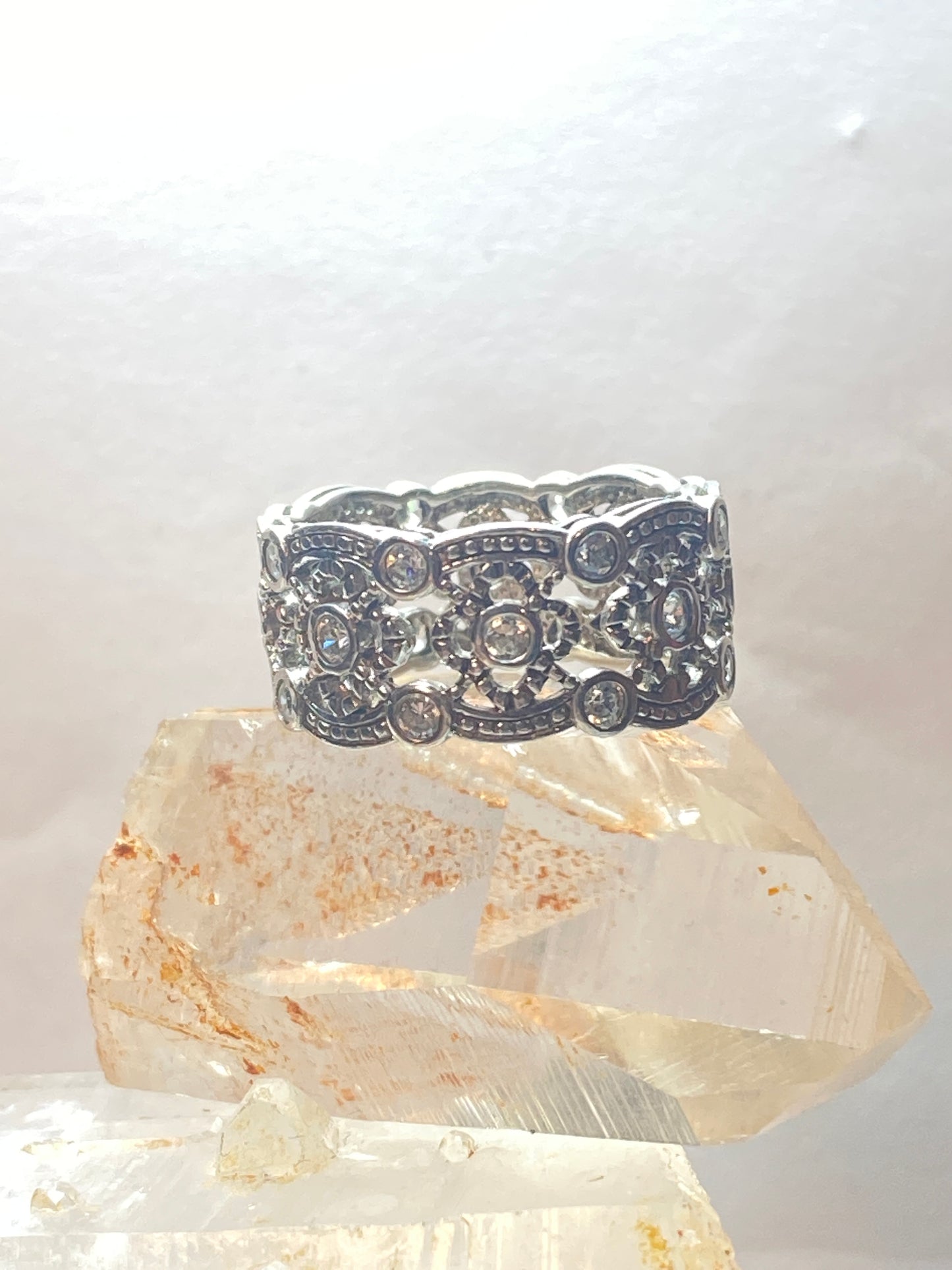 Crystal ring size 6.50 cocktail band sterling silver women girls