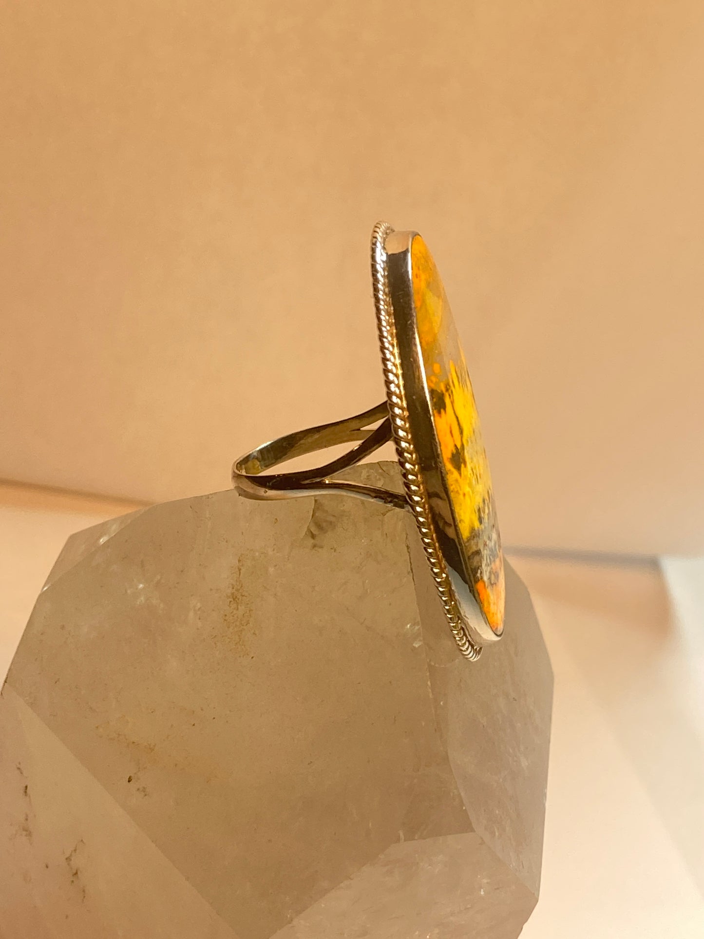 Bumble Bee Jasper ring size 9.75 long sterling silver women