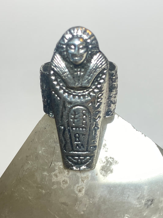 Egyptian ring mummy band pharaoh stars celestial sterling silver band women