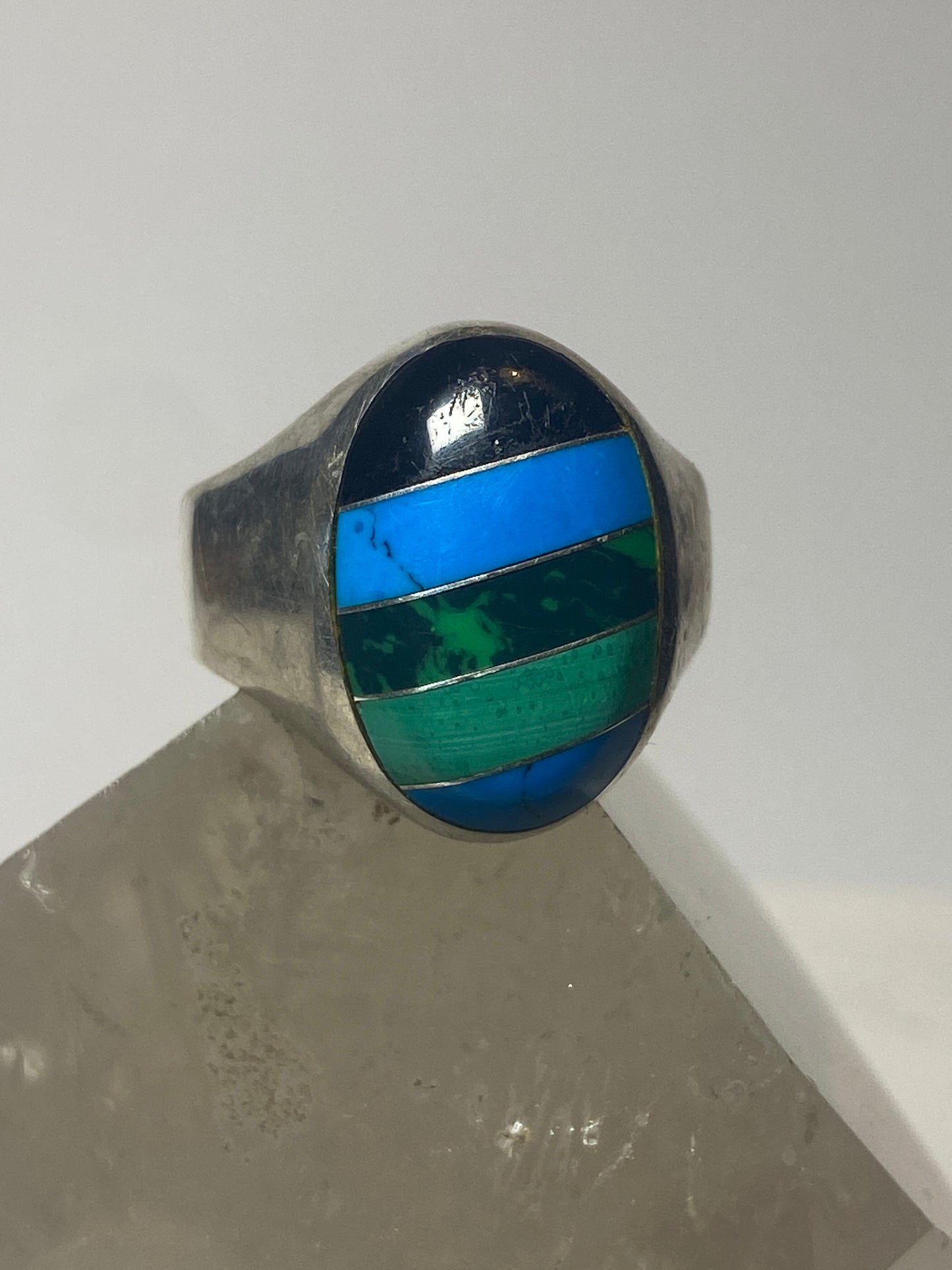 Turquoise ring Mexico Azurite Onyx southwest sterling silver women men