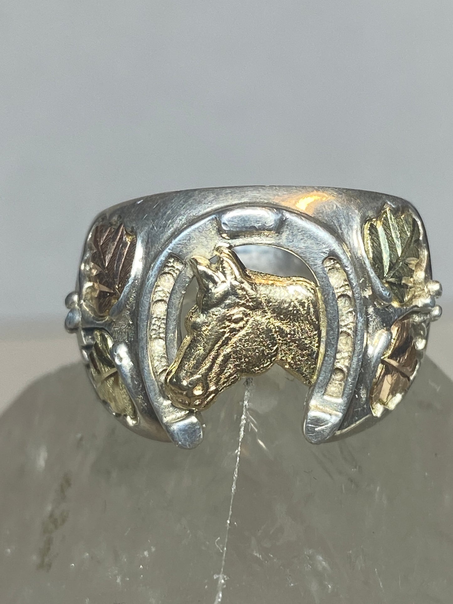Horse ring Black Hills Gold horseshoe band leaves cowboy cowgirl sterling silver men women