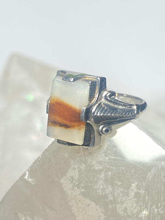 Agate ring Art Deco sterling silver women