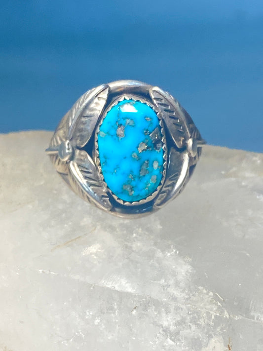Turquoise ring size 11.75 Navajo feathers sterling silver women men
