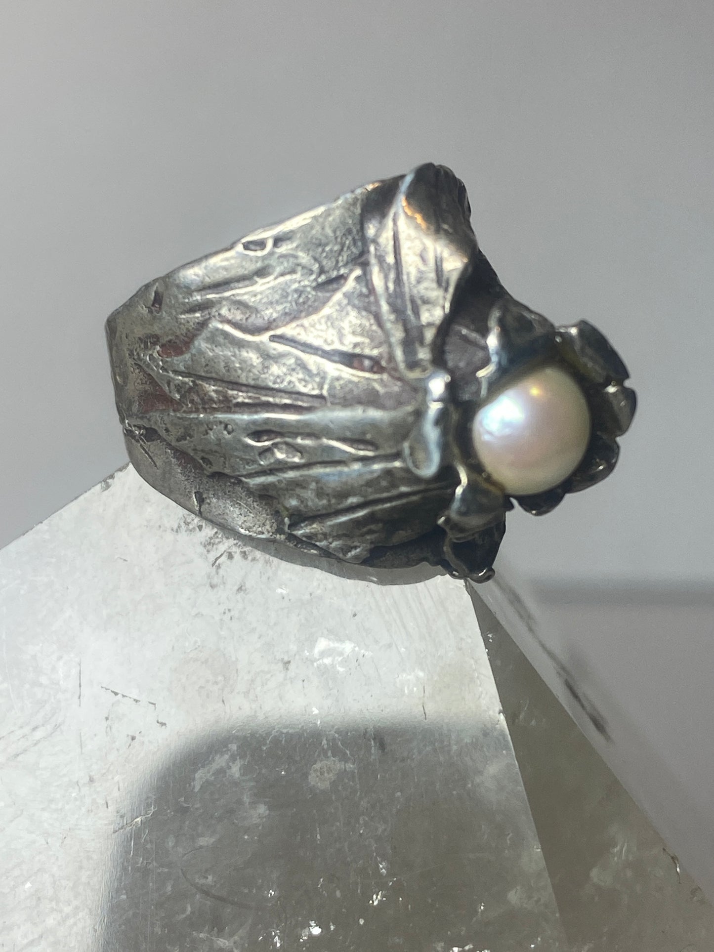 Pearl ring brutalist volcano sterling silver pinky girls women