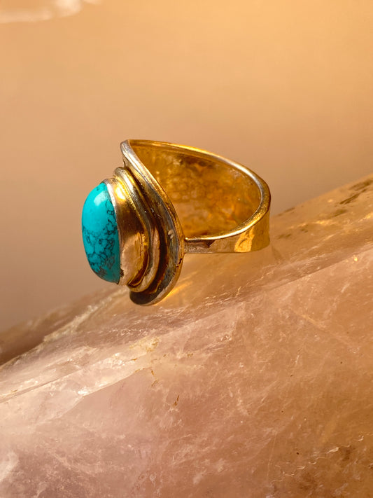 Turquoise ring spoon design sterling silver women girls