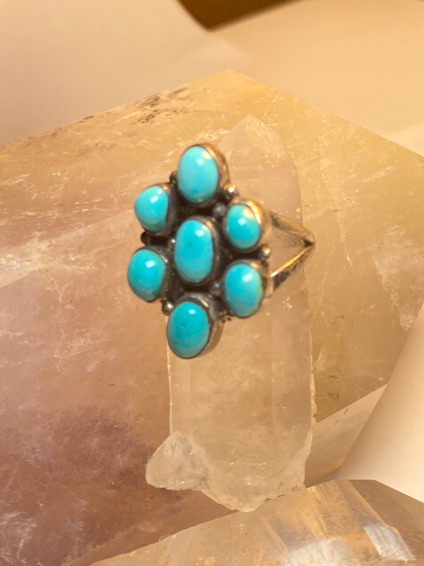 Turquoise ring Zuni flower petite point sterling silver women girls