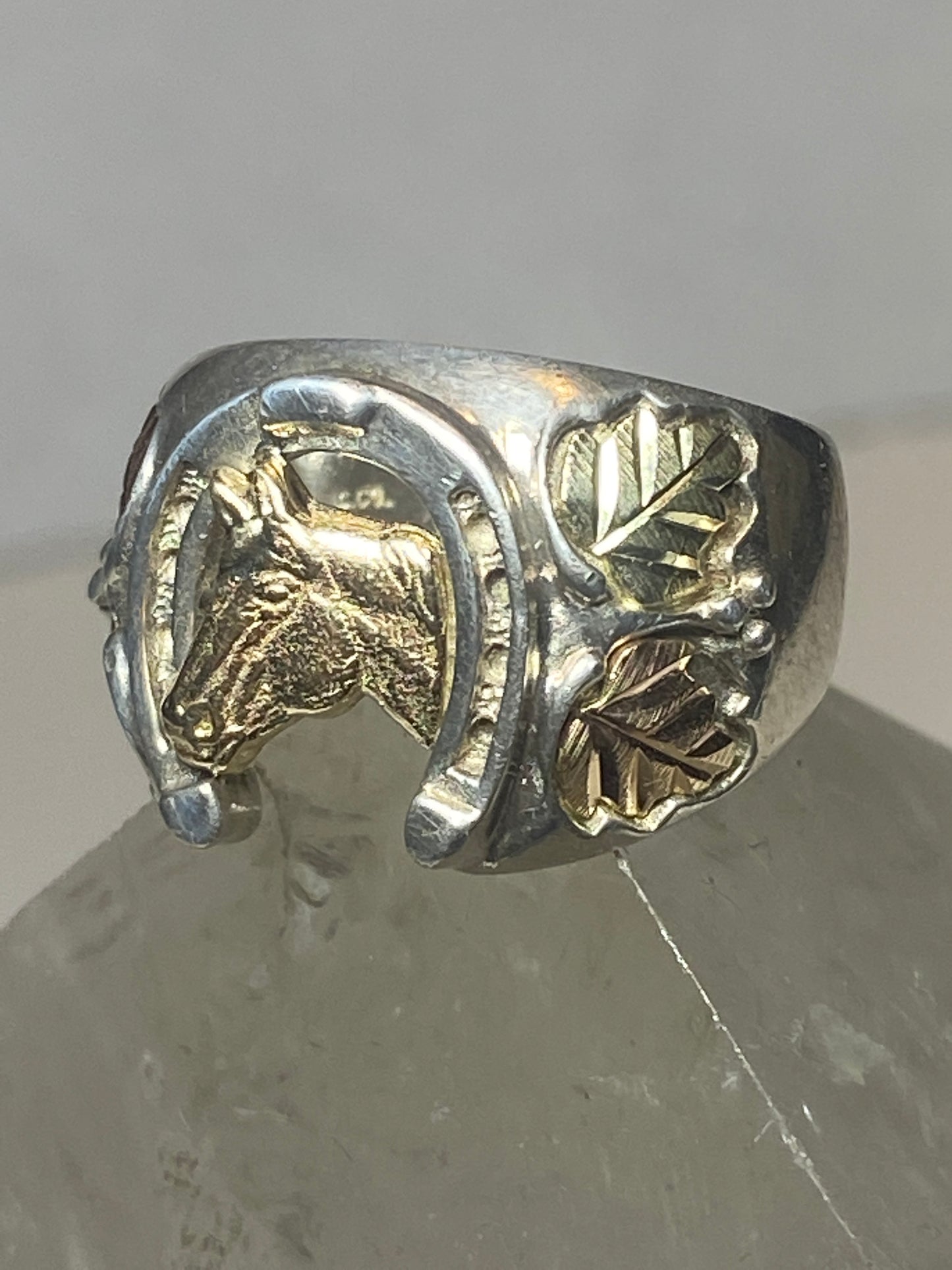 Horse ring Black Hills Gold horseshoe band leaves cowboy cowgirl sterling silver men women