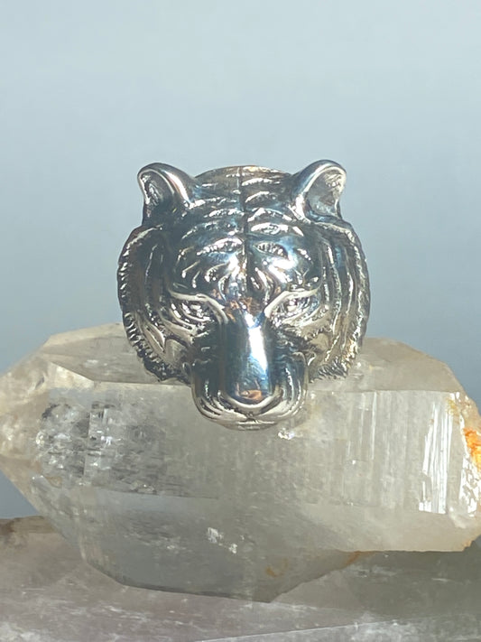 Tiger ring size 11.75 Big cat band sterling silver women
