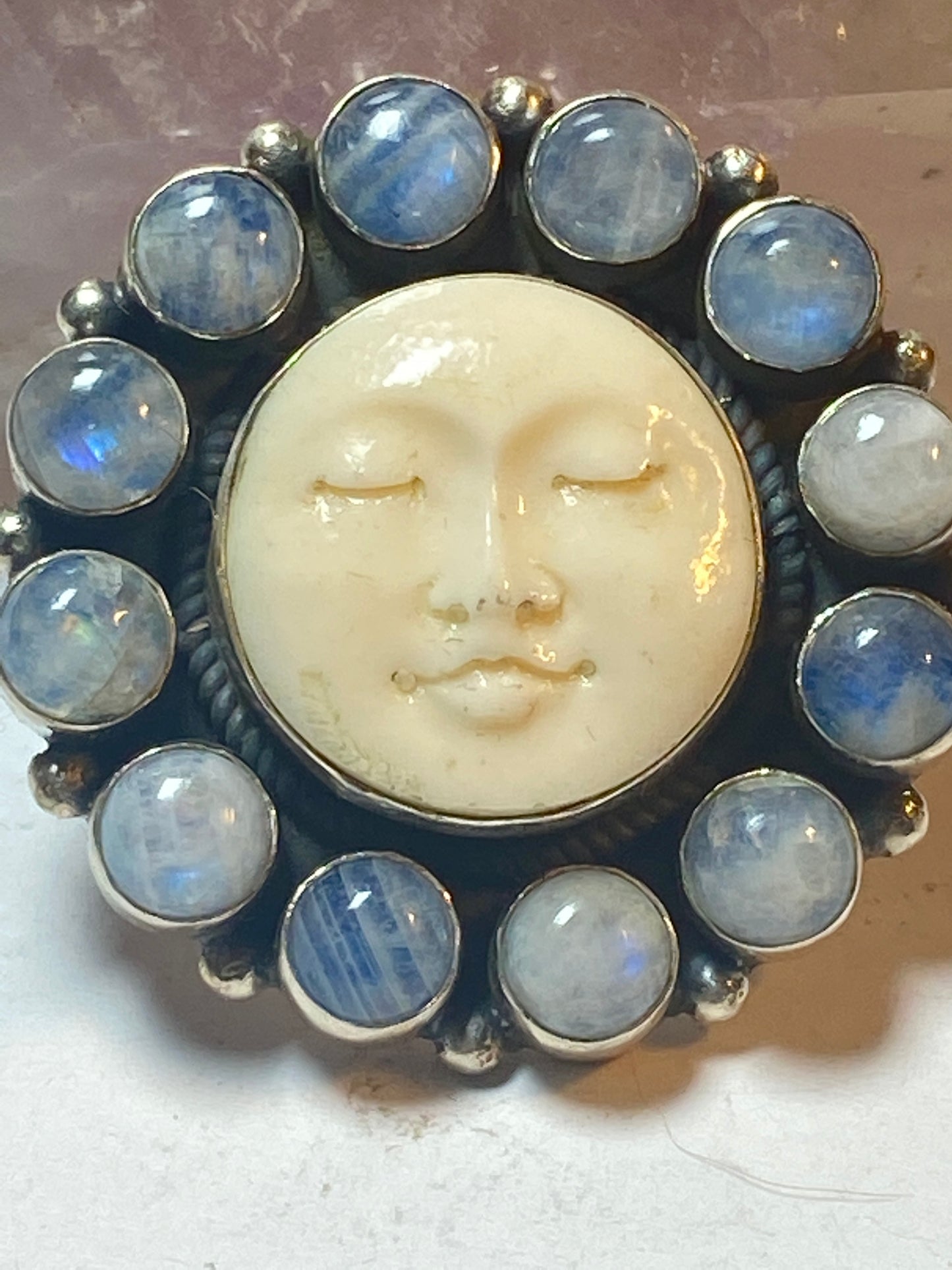 Face ring moonstone sterling silver ring women