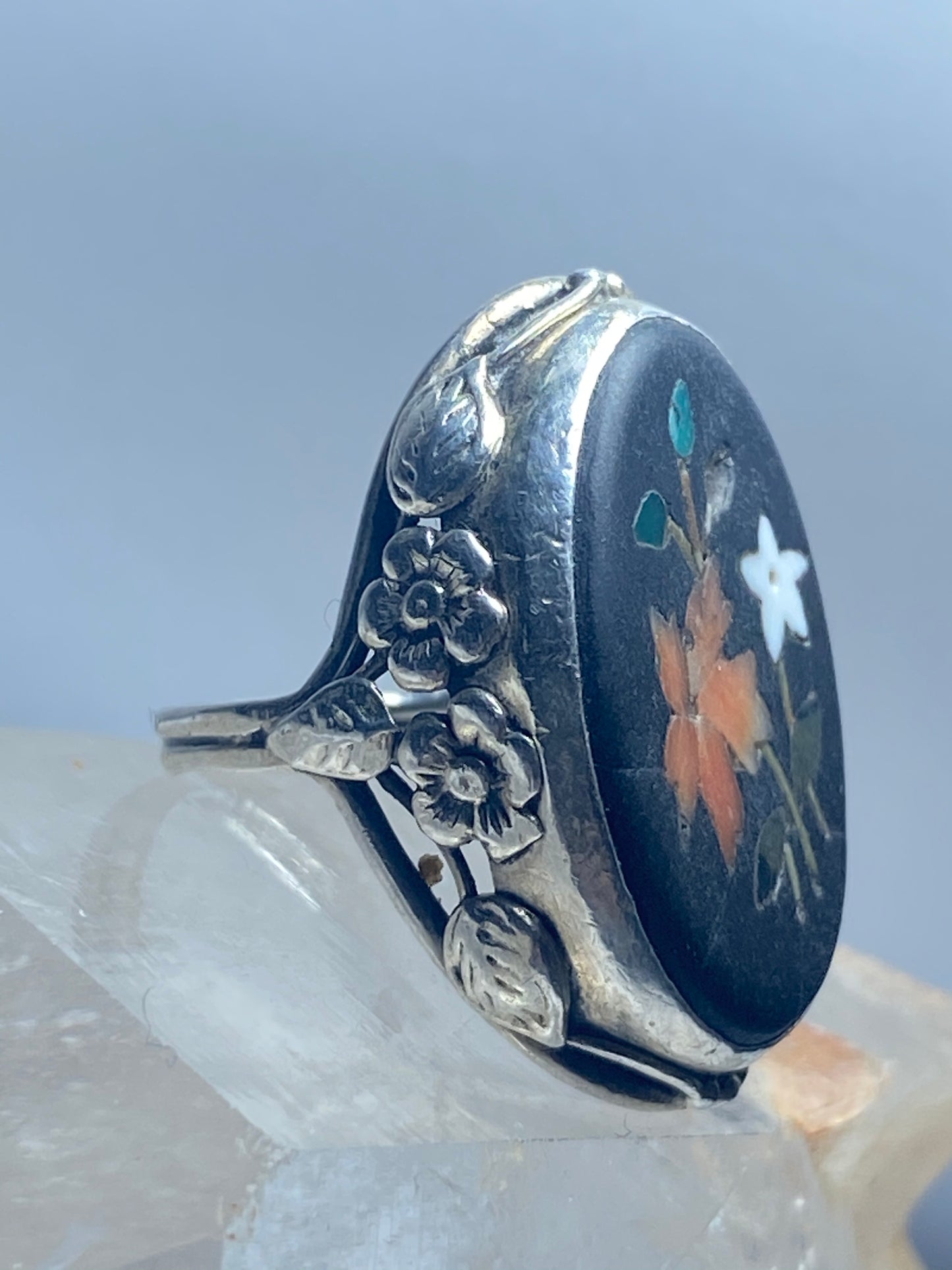 Floral ring Art Deco floral sterling silver women
