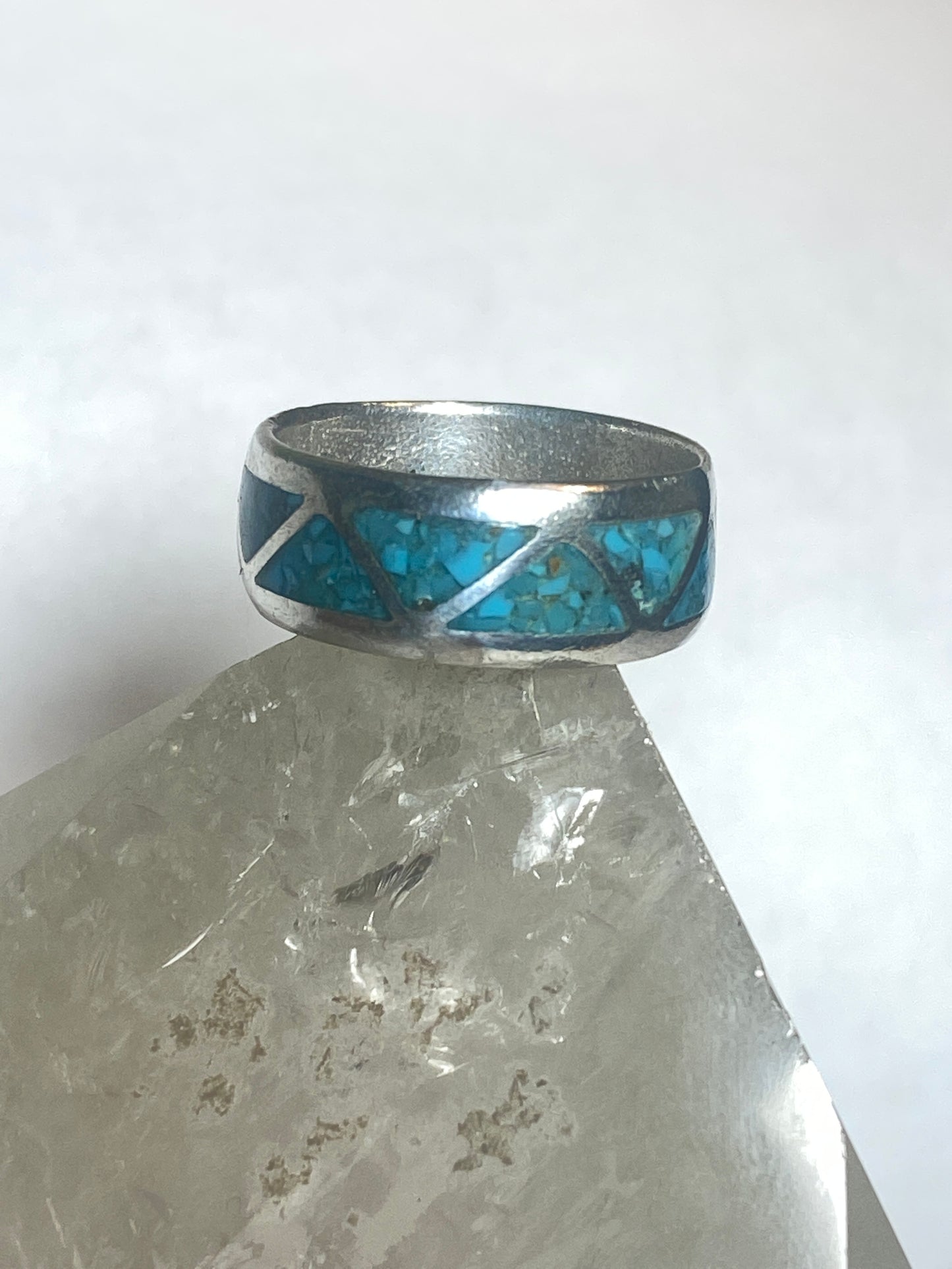 Zuni wedding ring turquoise chips band sterling silver women men