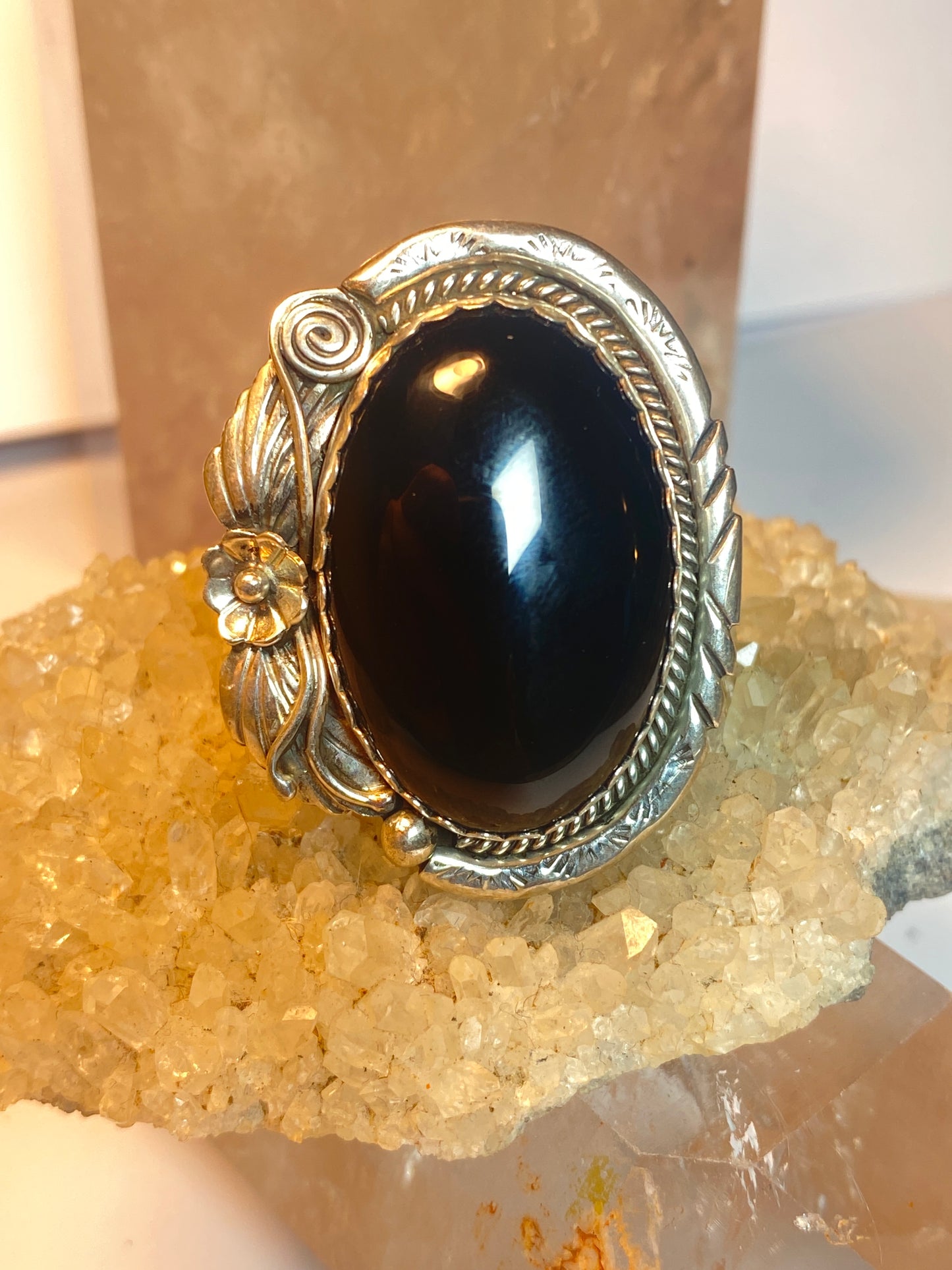 Onyx ring size 8.50 Navajo long southwest sterling silver women