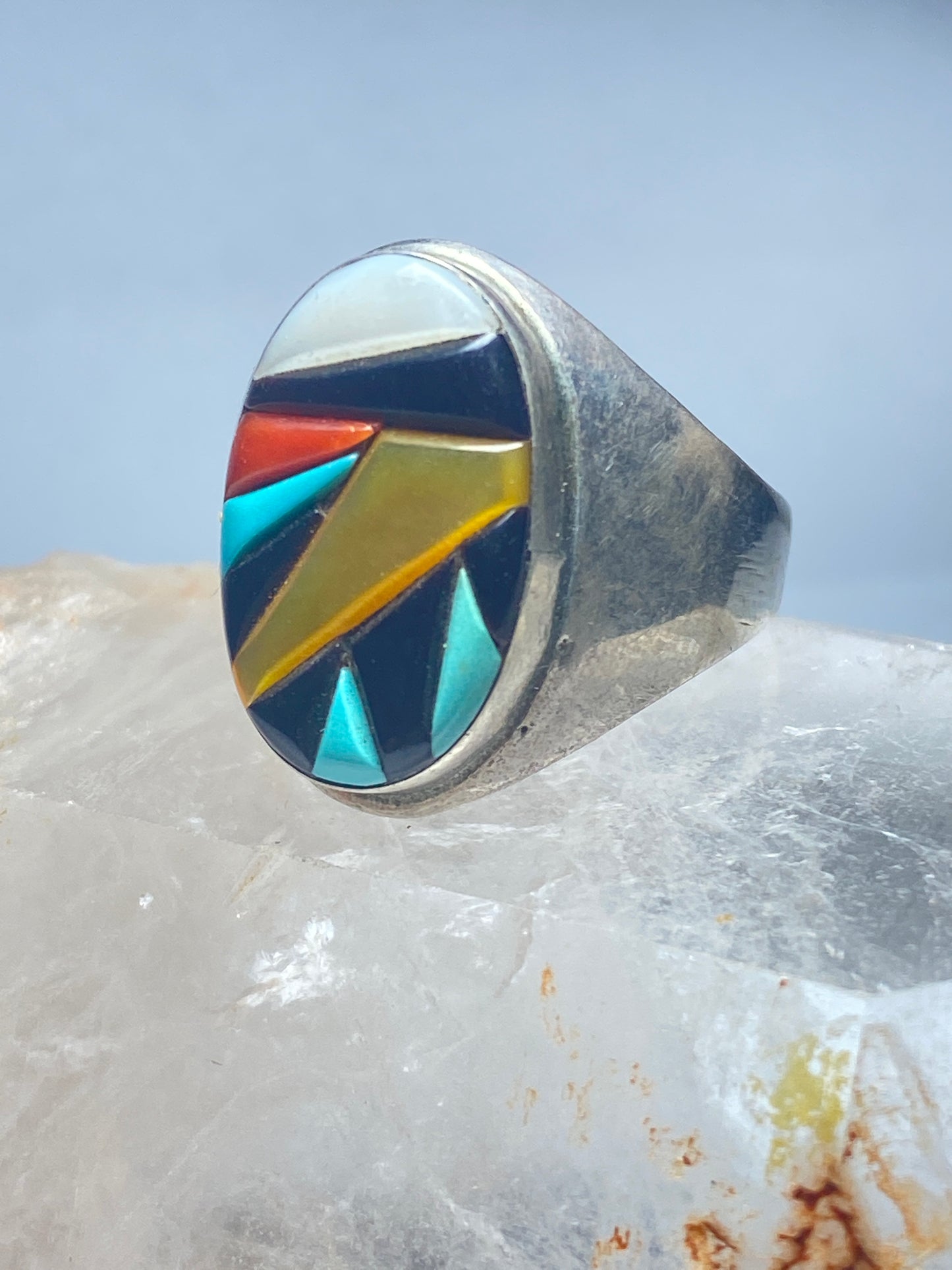 Navajo ring Turquoise coral onyx MOP southwest sterling silver women men