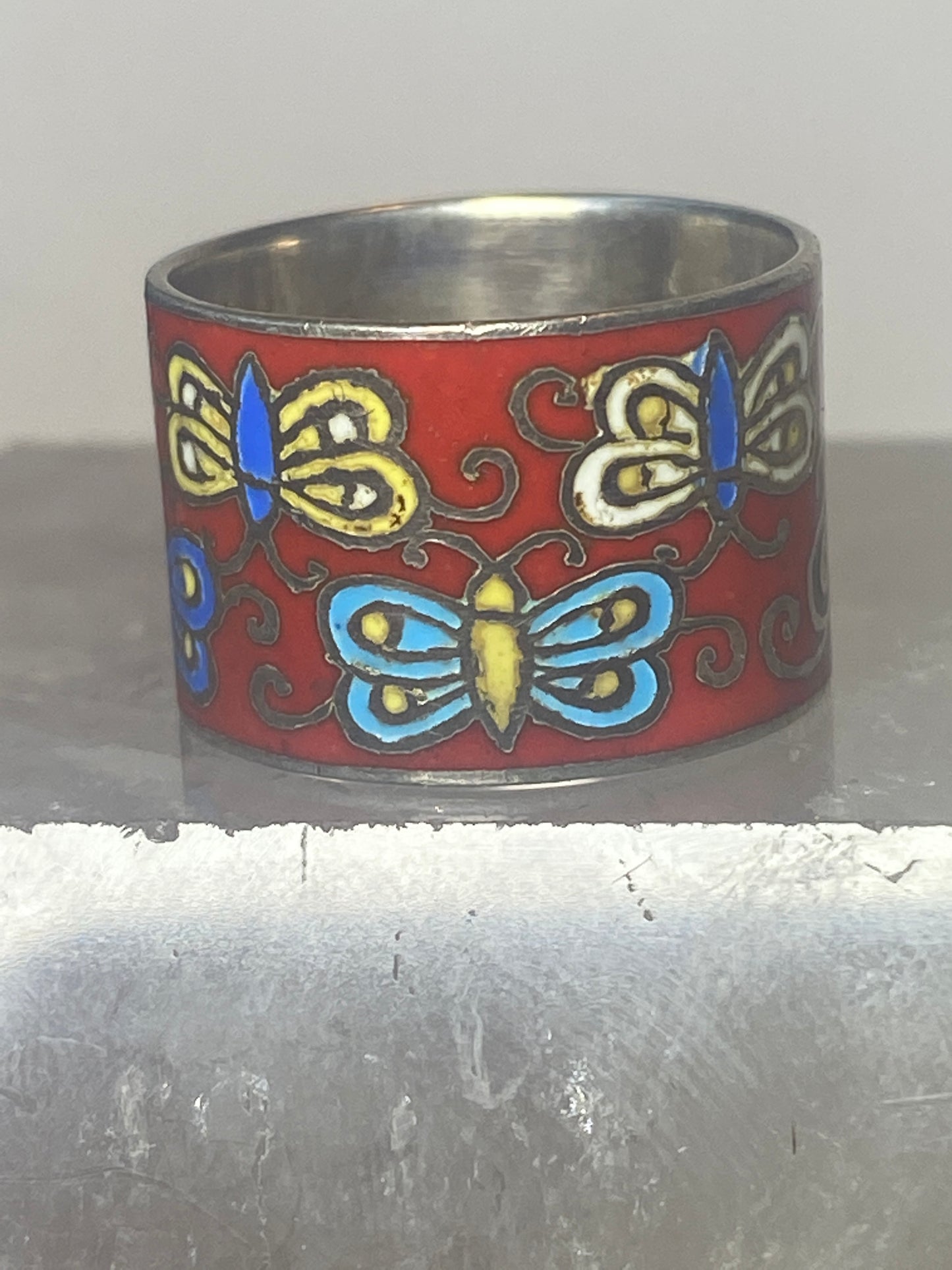 Butterfly ring size 5.50 Butterflies band enamel  sterling silver women girls