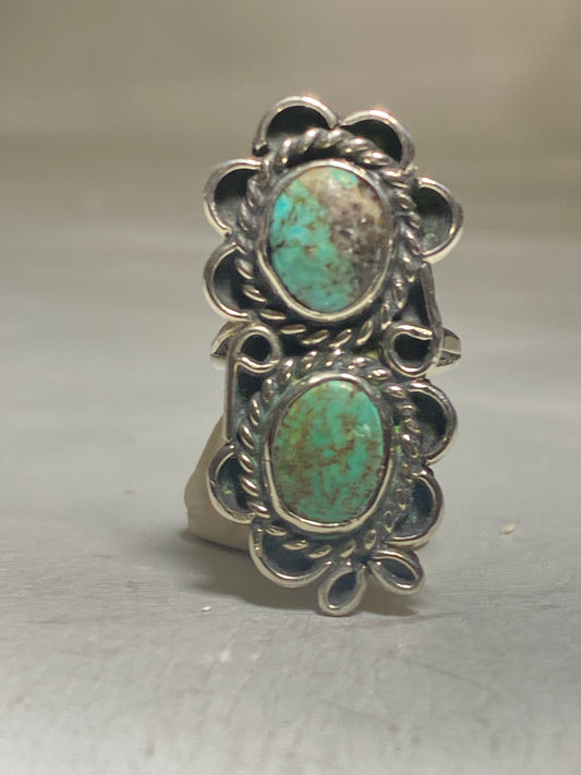 long Turquoise ring Navajo southwest sterling silver women girls LC