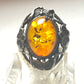 Amber ring size 8  floral Art Deco sterling silver women