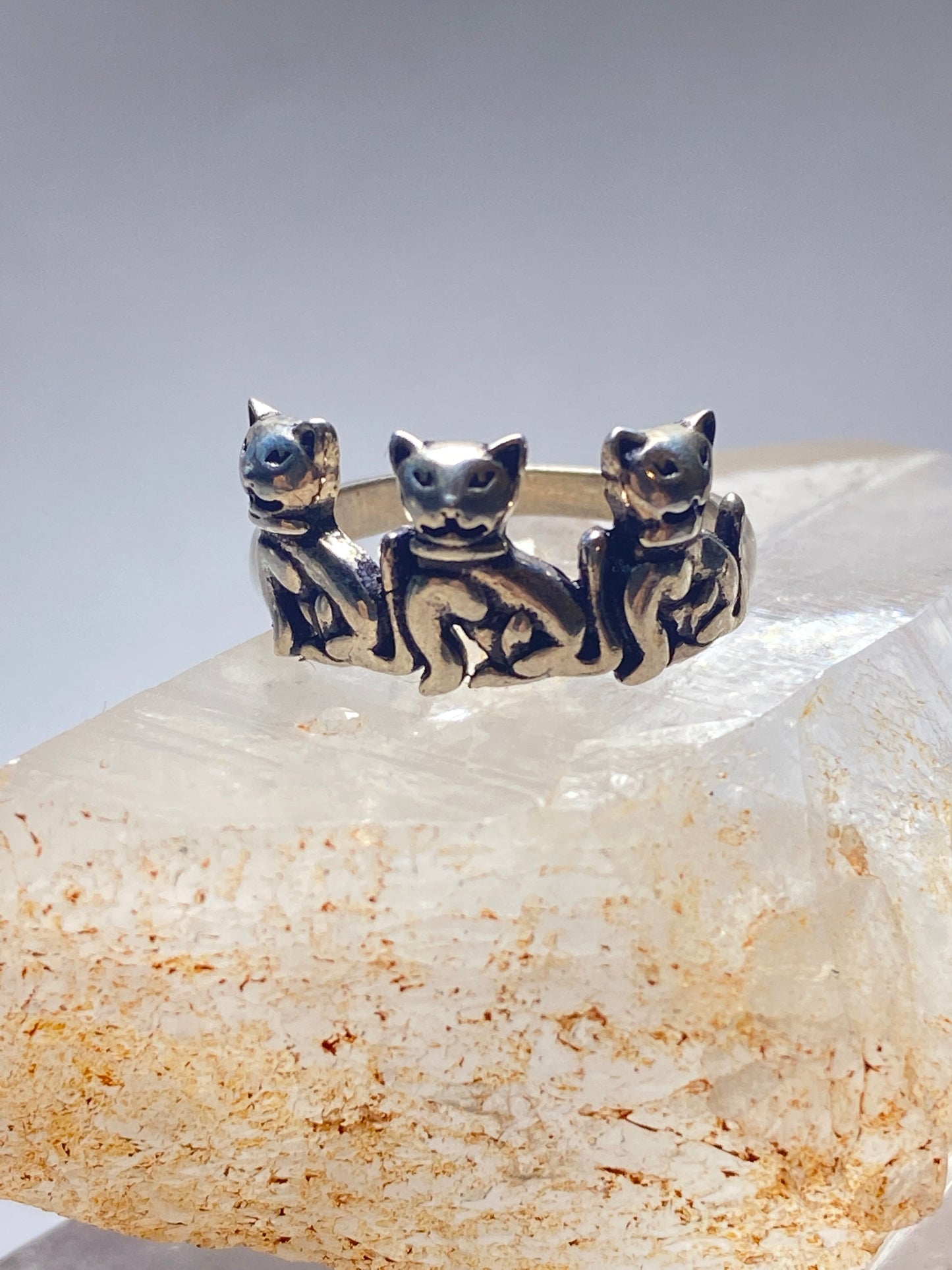 cat ring size 7 cats band sterling silver kittens women girls