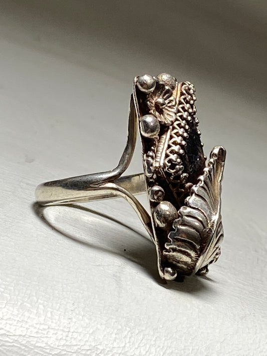 Long ring southwest leaves women sterling silver