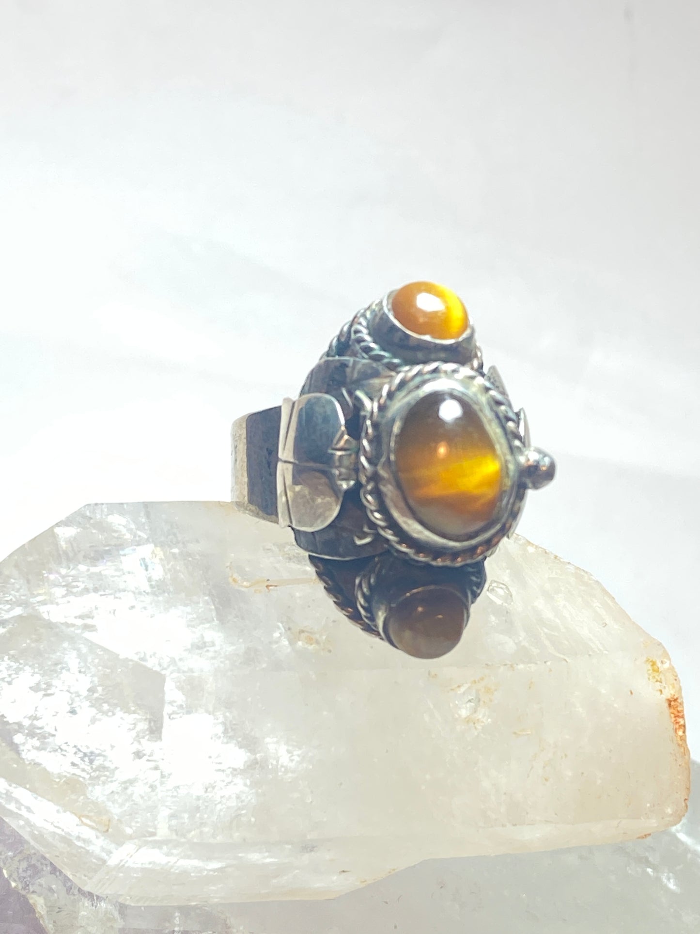 Poison ring size 8.50 Tiger Eye long  Mexico sterling silver women girls