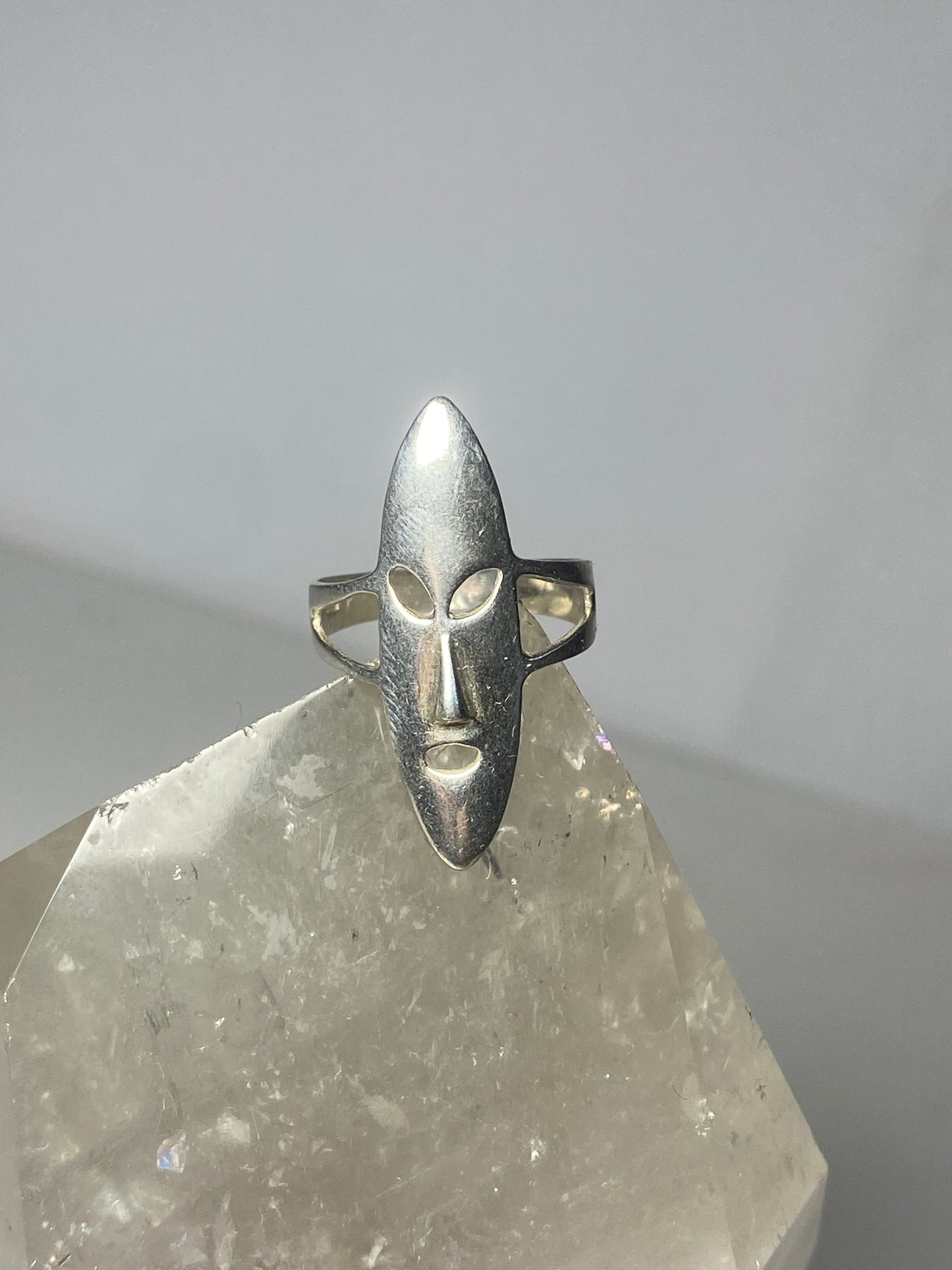 long face ring mask tribal band sterling silver women girls