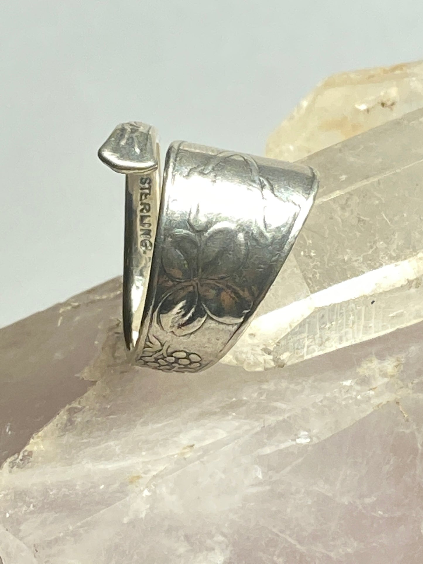 wishbone spoon ring 4 leaf clover band good luck sterling silver women
