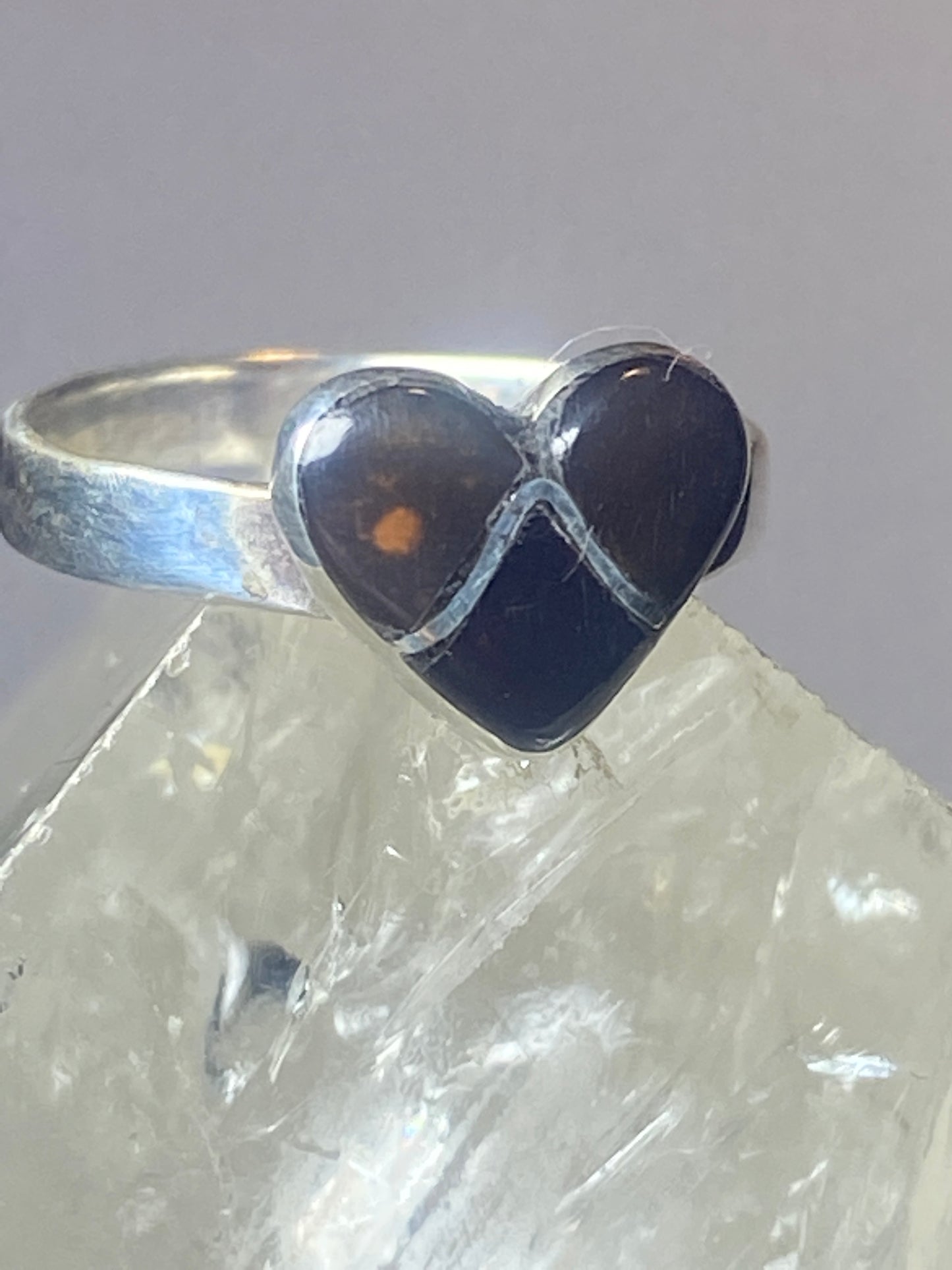 Heart ring onyx southwest sterling silver women girls dk