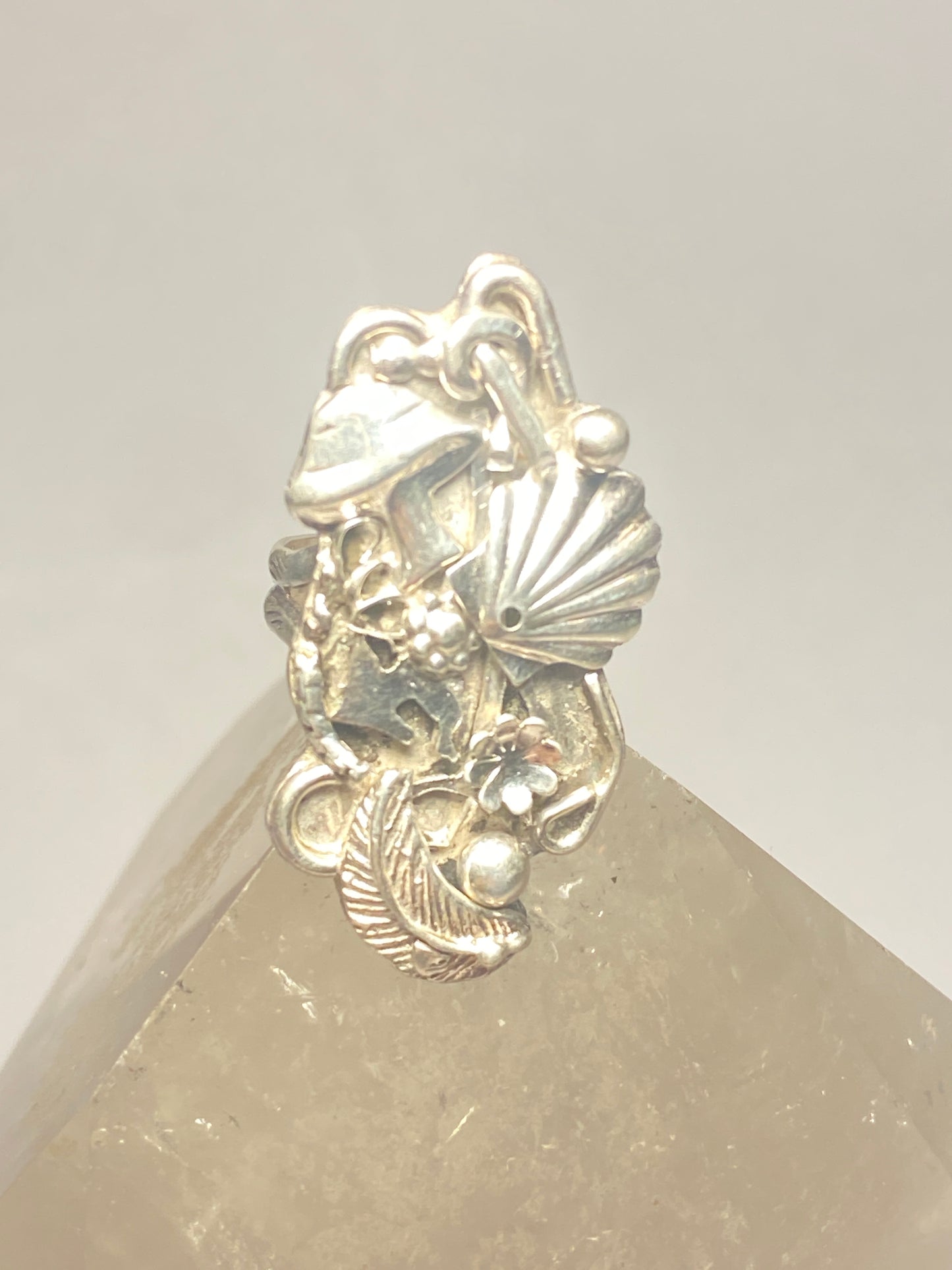 Mushroom ring scallop shell leaves southwest floral band pinky sterling silver women girls