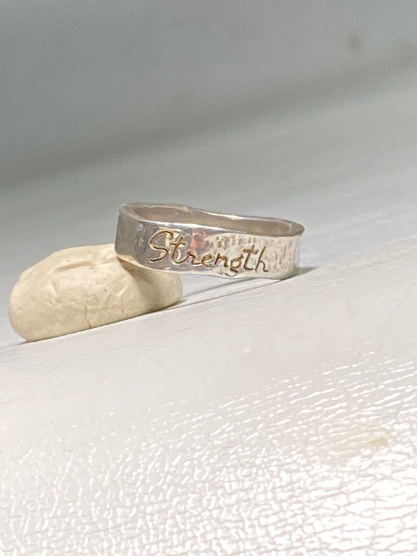Strength Ring Hammered Band sterling silver women girls