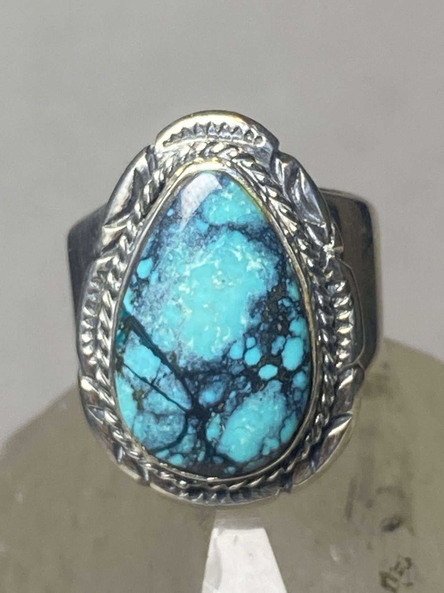 Turquoise ring Teardrop boho band sterling silver men women