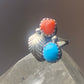 Coral turquoise Ring southwest pinky sterling silver women girl