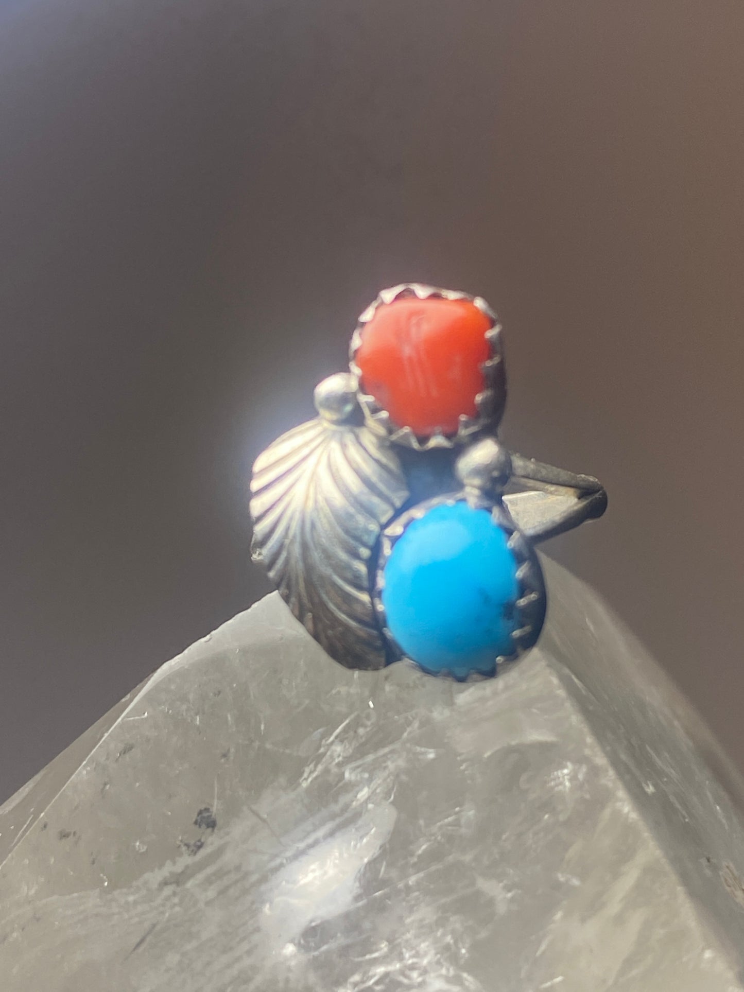 Coral turquoise Ring southwest pinky sterling silver women girl