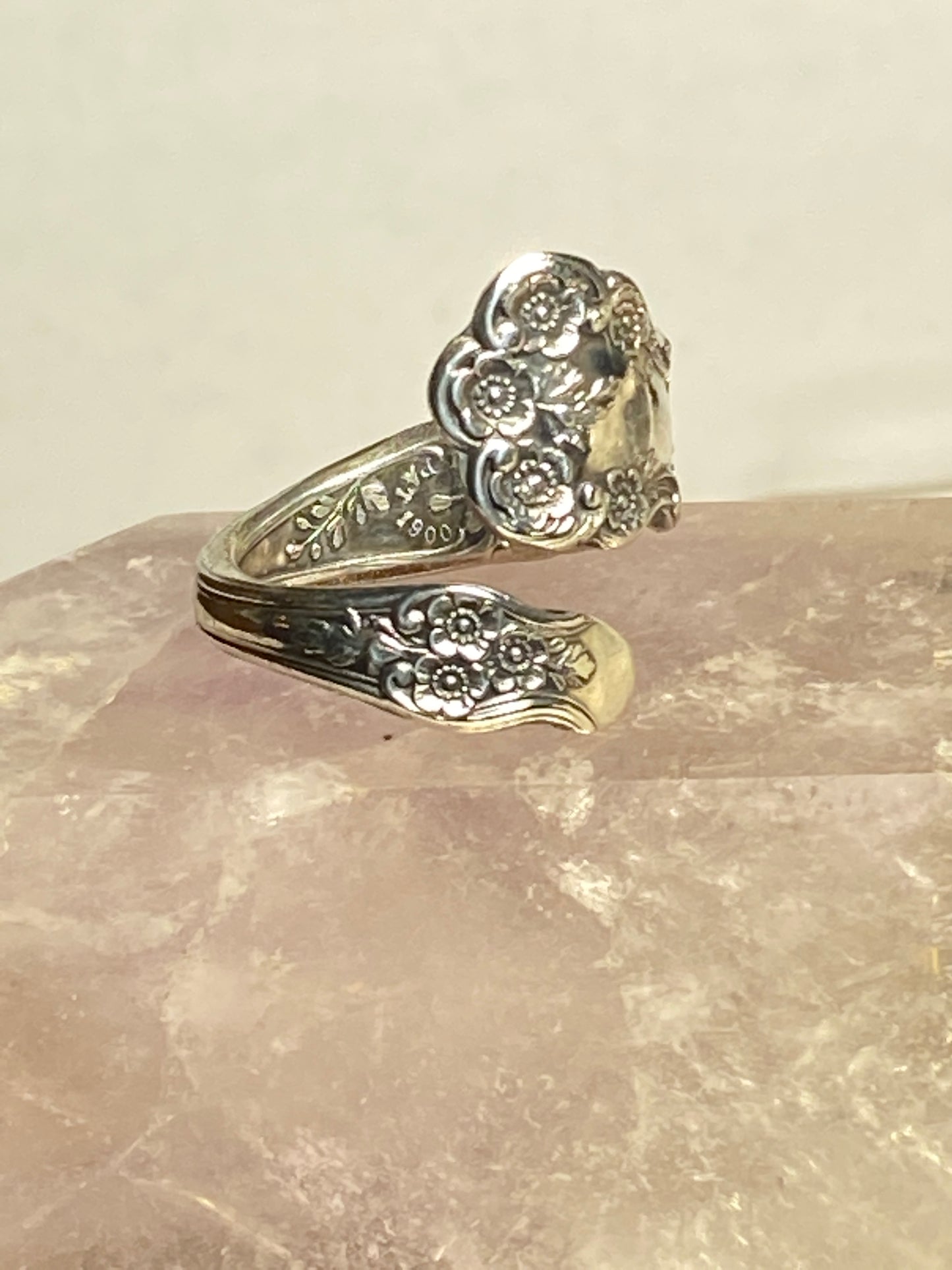 Flower spoon ring  floral band  sterling silver women girls
