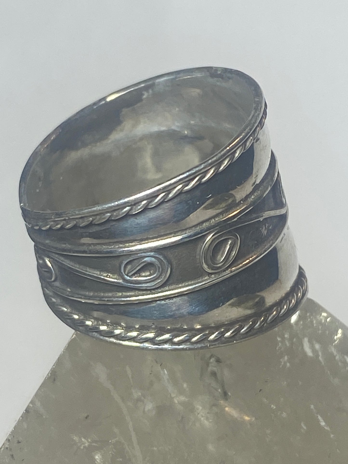 Cigar band  size 7.50 spiral ring sterling silver women girls