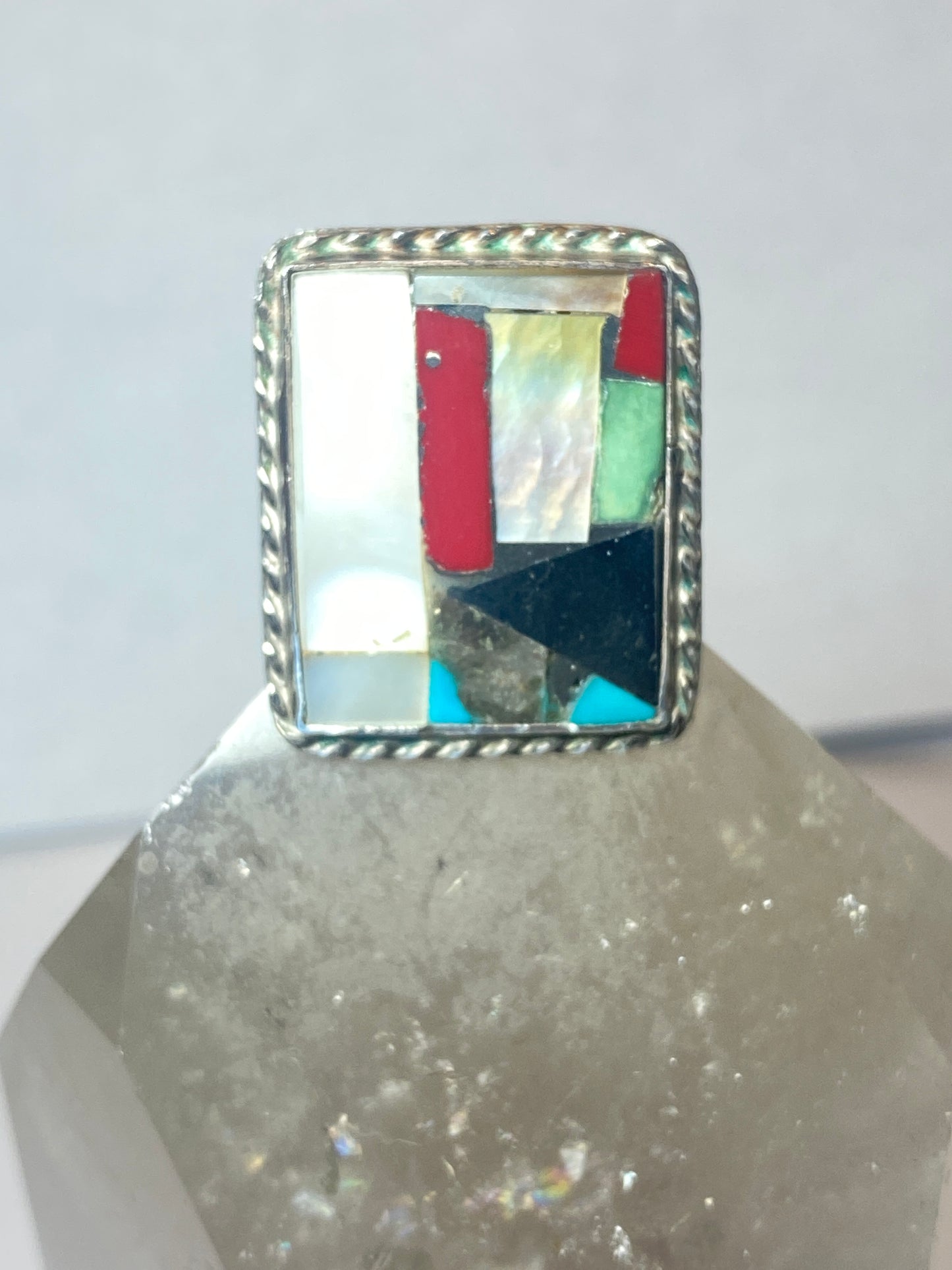 Navajo ring turquoise MOP Onyx coral southwest sterling silver women