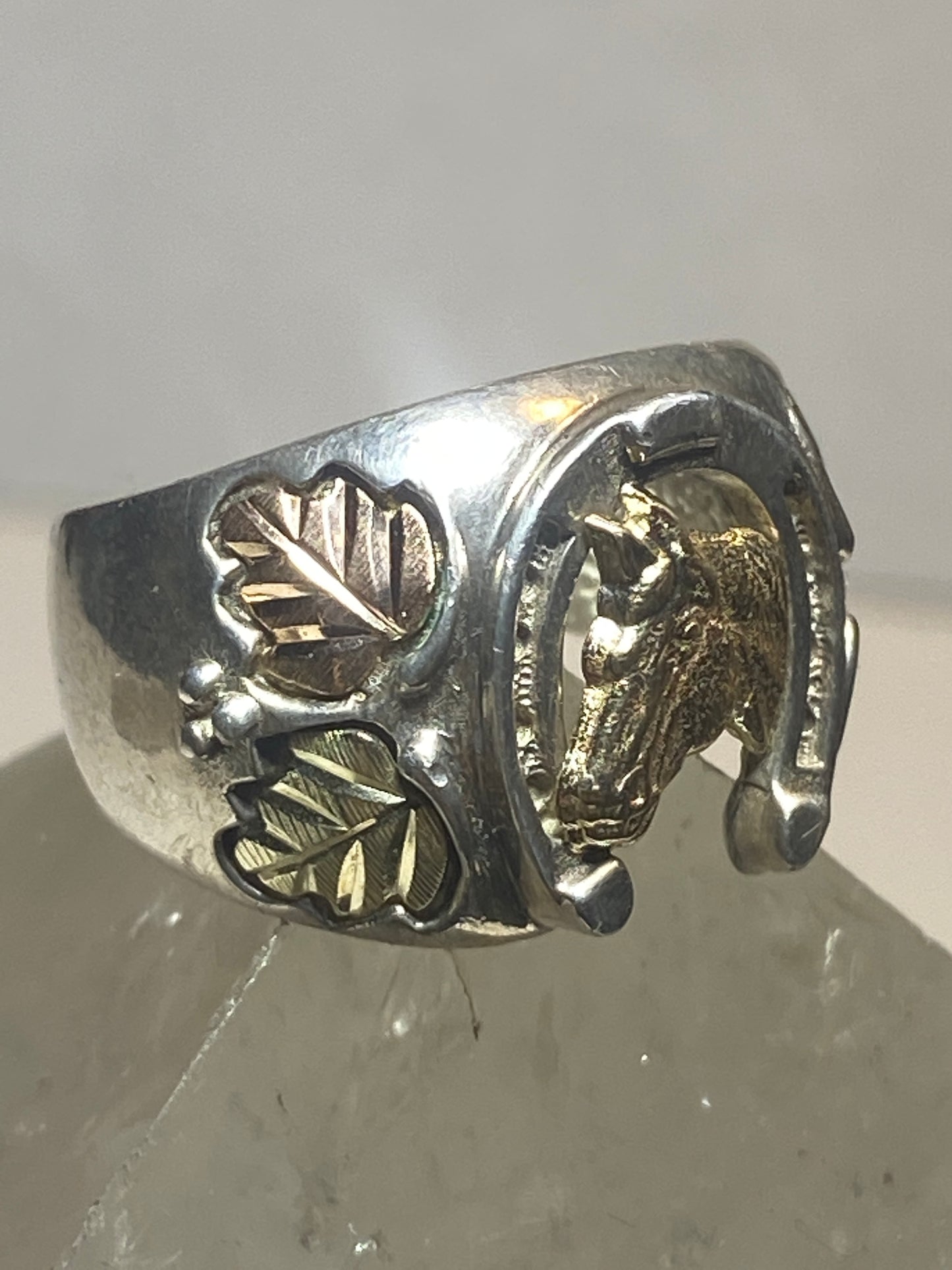 Horse ring Black Hills Gold horseshoe band leaves cowboy cowgirl sterling silver men women