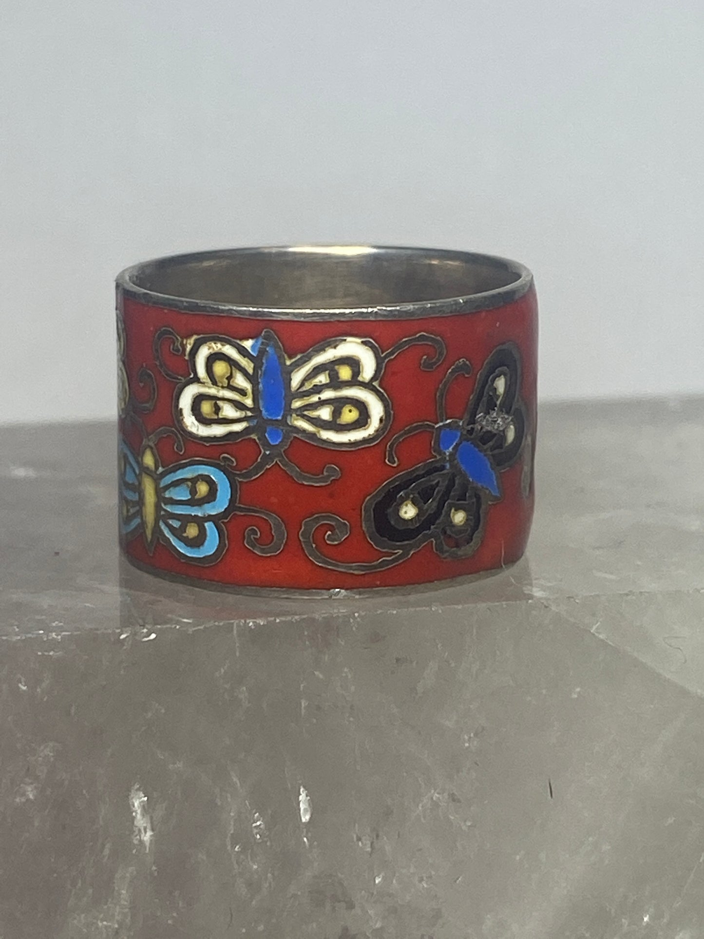 Butterfly ring size 5.50 Butterflies band enamel  sterling silver women girls