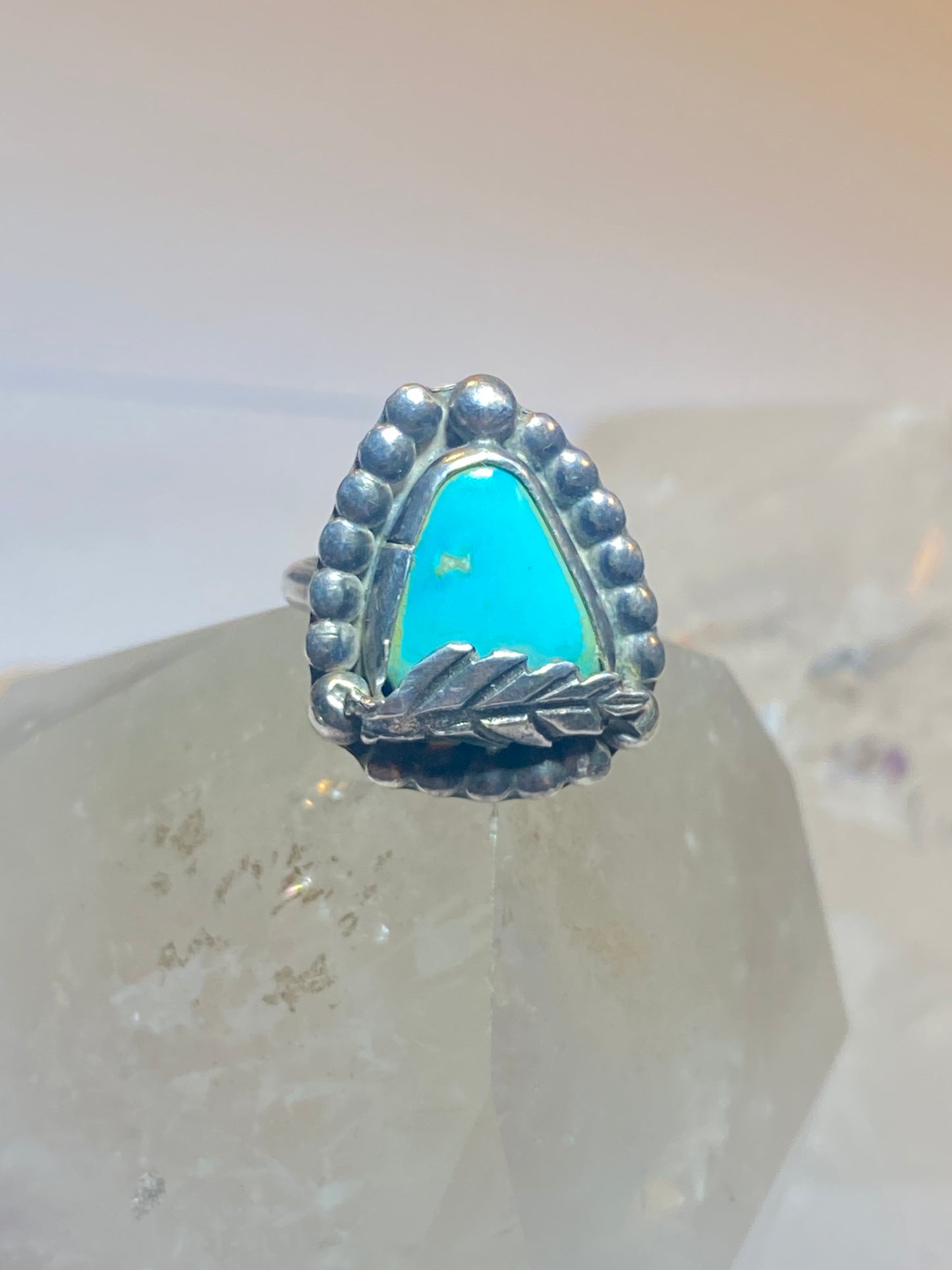 Turquoise ring size 6 feather Navajo southwest  sterling silver