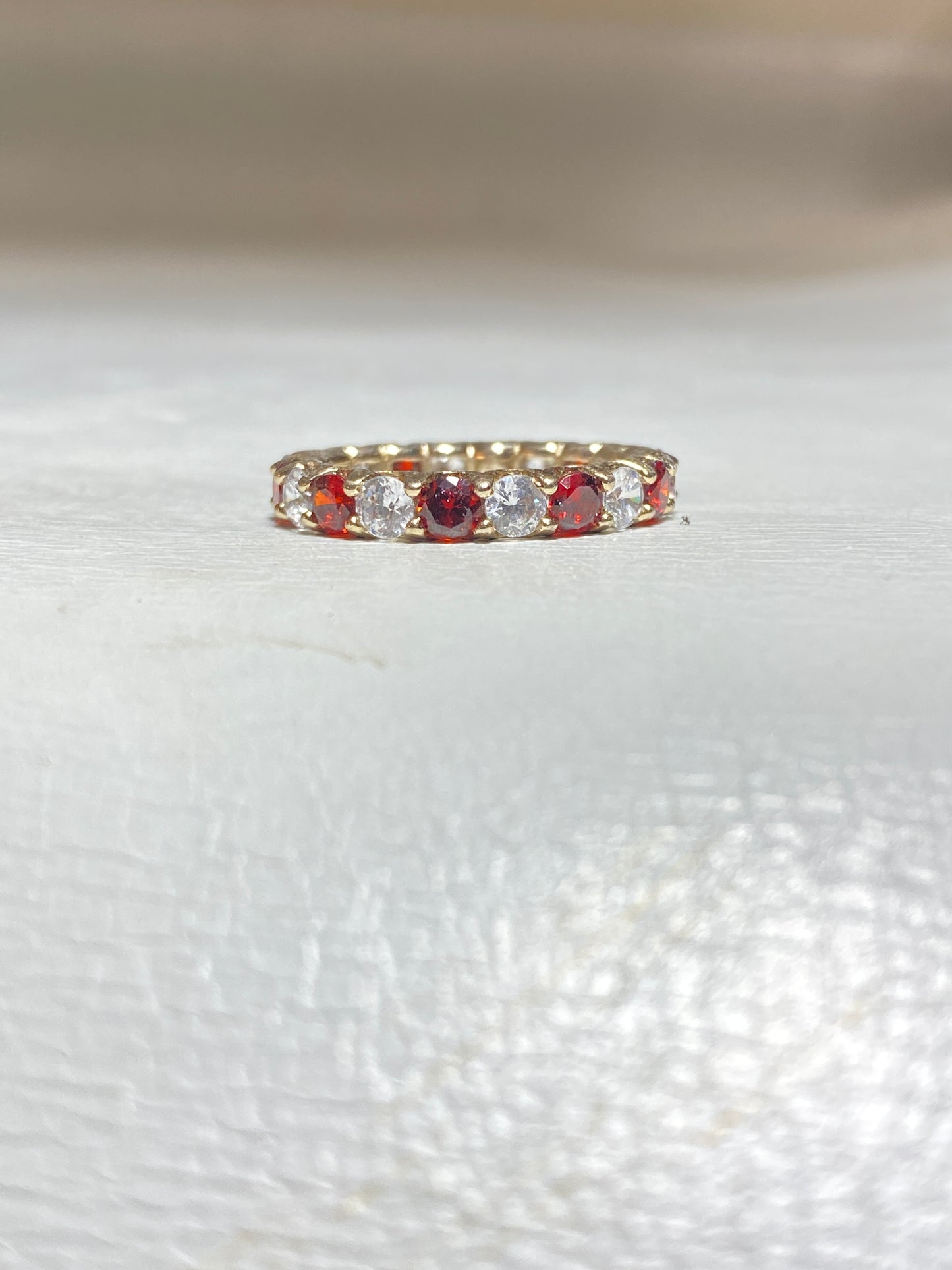 Eternity band red clear crystal stacker band ring sterling silver women girls