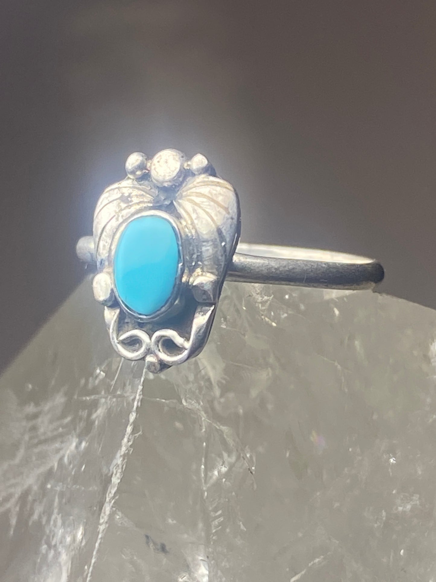 Turquoise Ring petite point southwest pinky sterling silver women girl ff