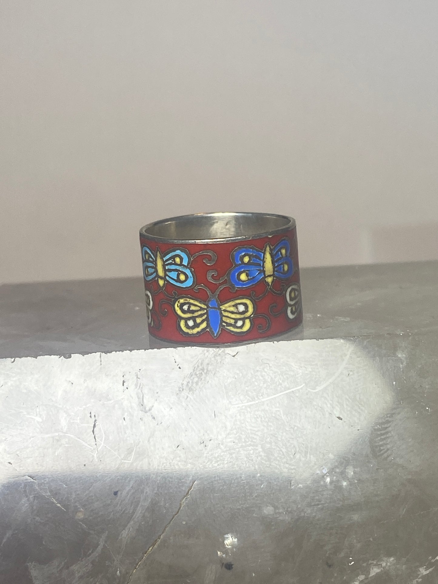 Butterfly ring size 5.50 Butterflies band enamel  sterling silver women girls