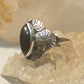 Onyx  ring size 8.25 southwest leaves Navajo sterling silver women