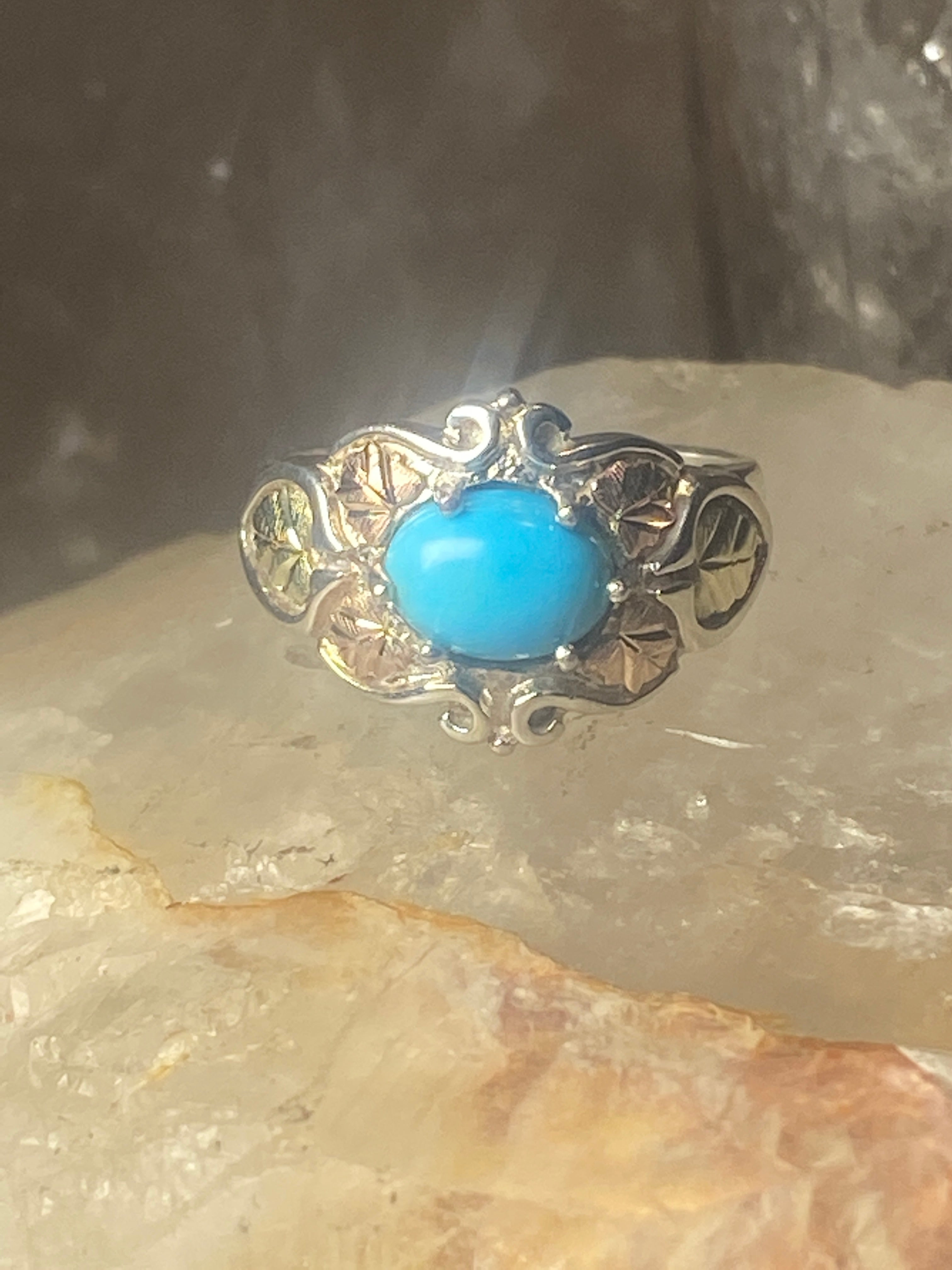 BEAUTIFUL STERLING RING store Turquoise Gold Leaf Diamond Chips Size 5