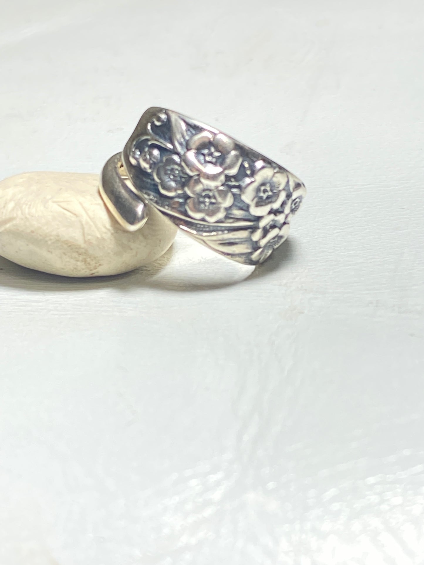 Floral spoon ring flowers forget me knot band sterling silver band women
